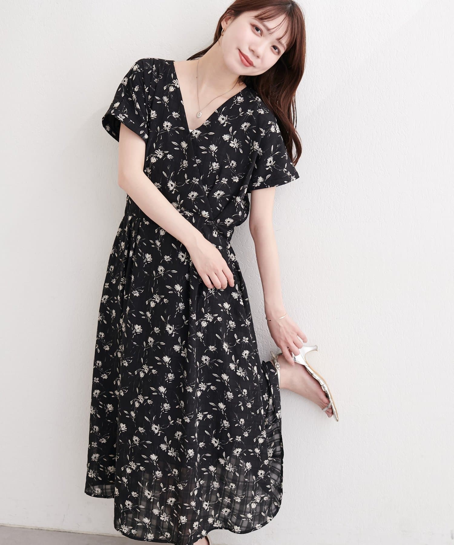 natural couture(ナチュラルクチュール) フレンチスリーブカシュクールワンピース