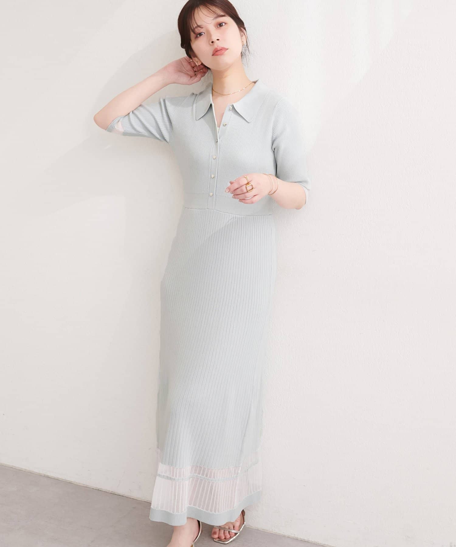 natural couture(ナチュラルクチュール) シアーデザインニットワンピース