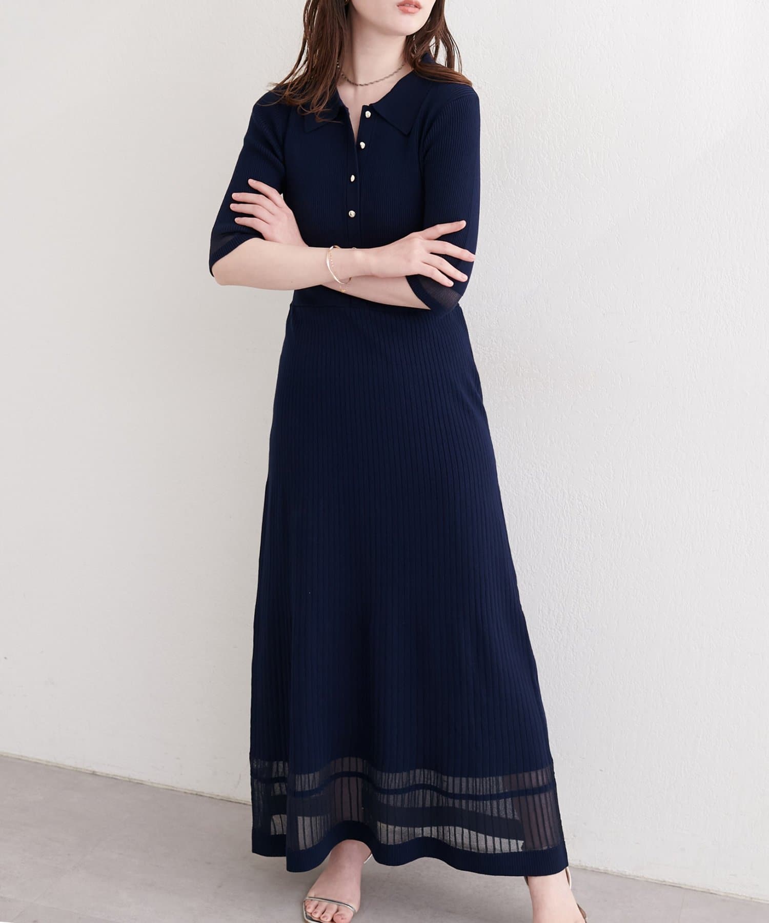 natural couture(ナチュラルクチュール) シアーデザインニットワンピース