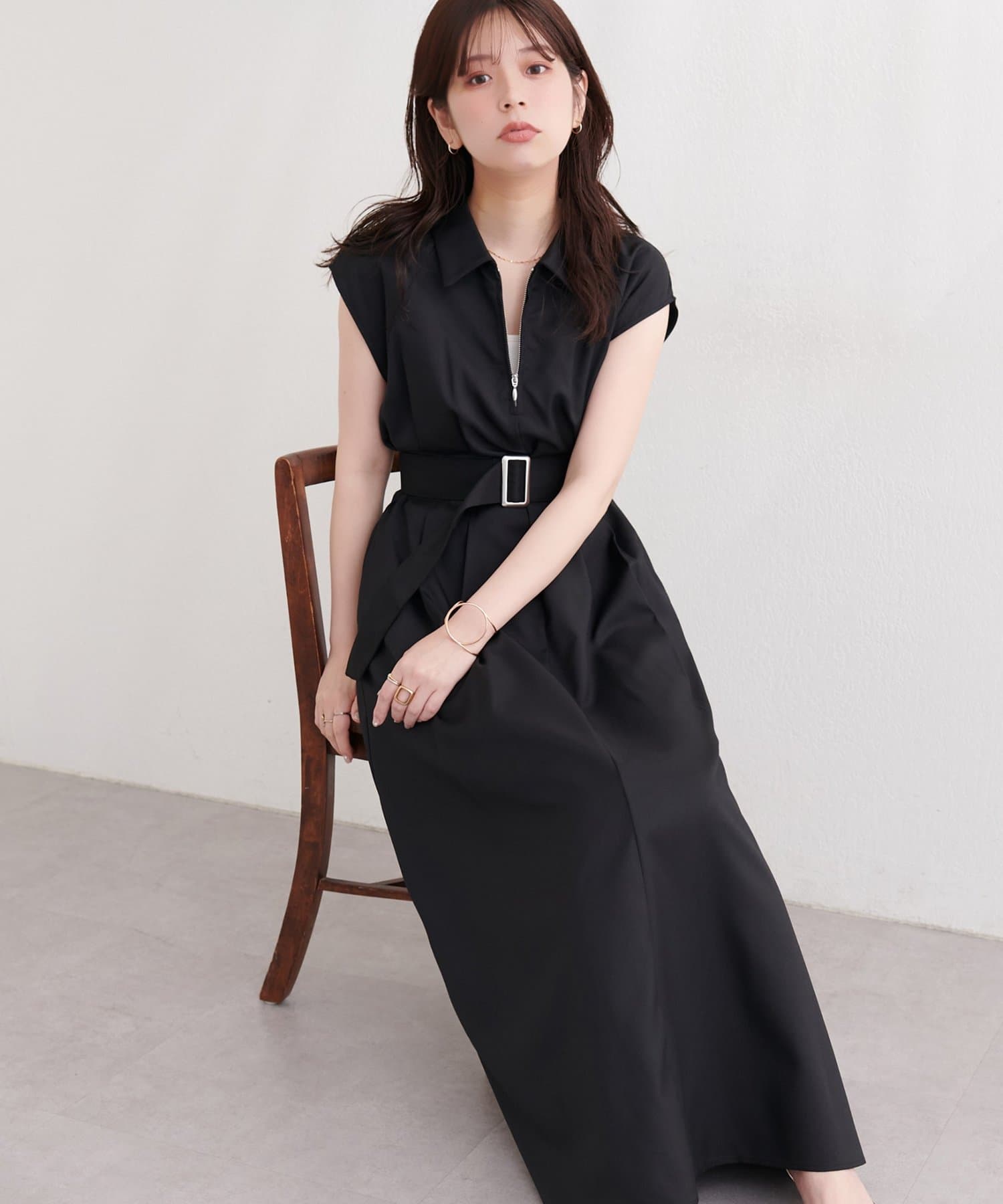 natural couture(ナチュラルクチュール) フロントZIP衿付きワンピース
