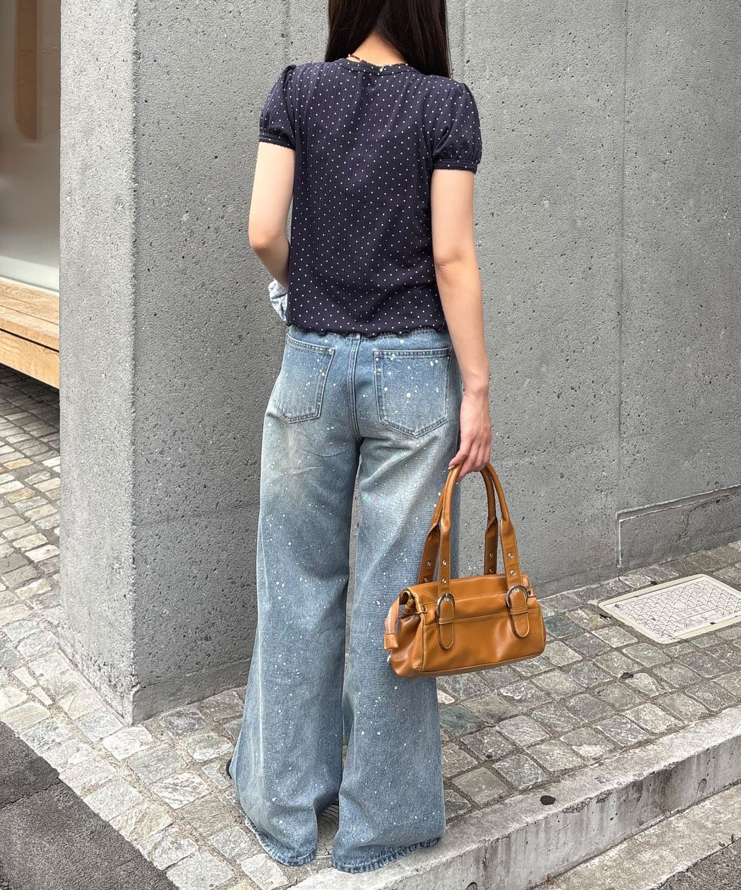 CIAOPANIC(チャオパニック) 【WEB限定】ドットパフスリーブヘンリーネックTEE