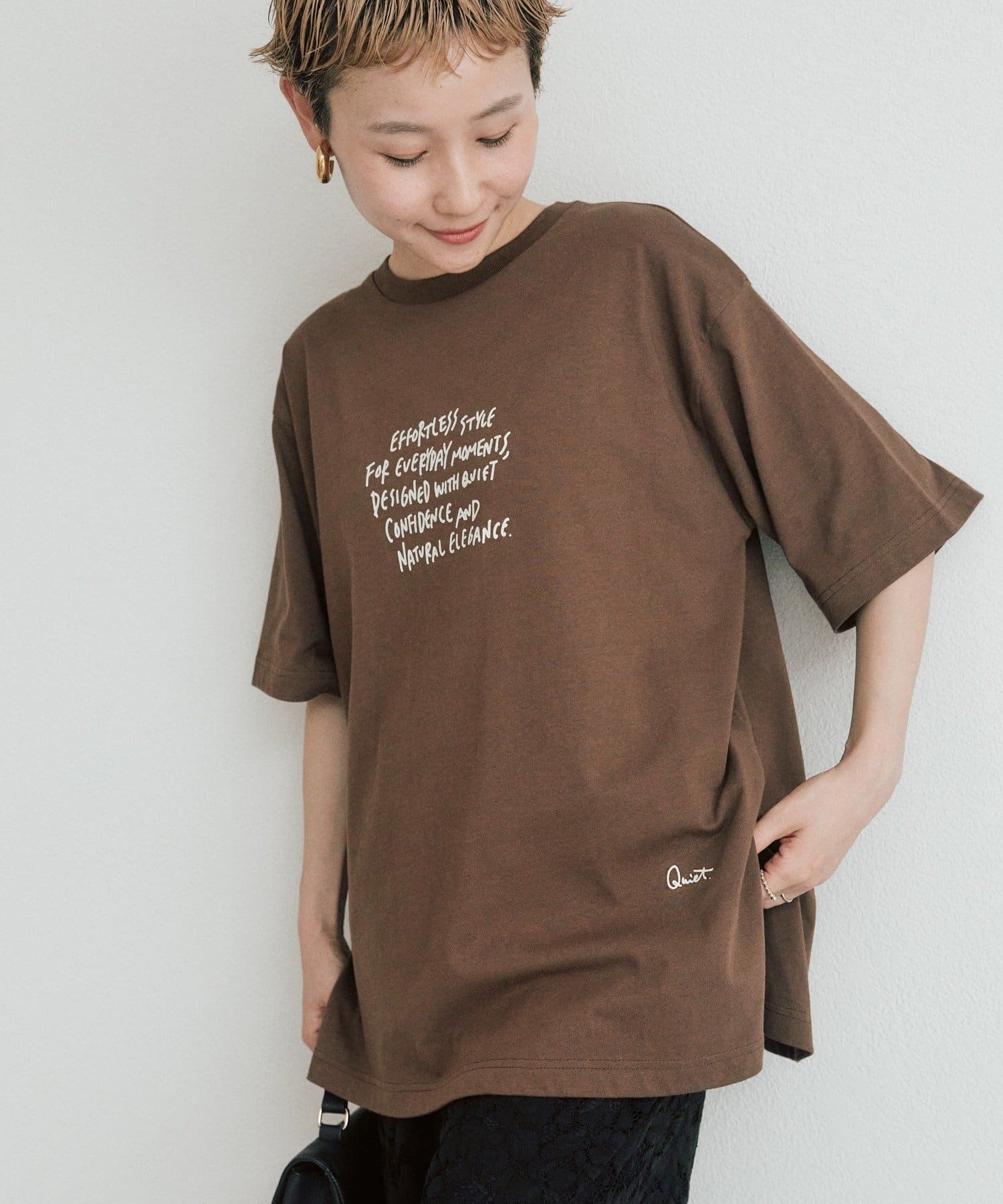 PUAL CE CIN(ピュアルセシン) 【＠kokiminitaコラボ】ロゴプリント×ロゴ刺繍Tシャツ