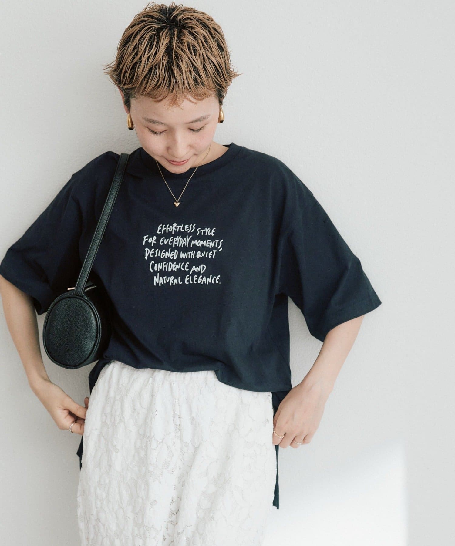 PUAL CE CIN(ピュアルセシン) 【＠kokiminitaコラボ】ロゴプリント×ロゴ刺繍Tシャツ