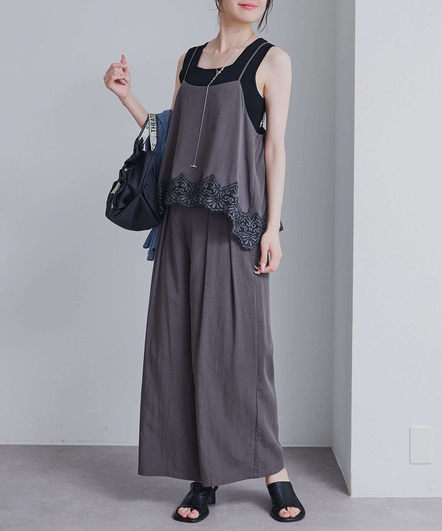 PUAL CE CIN(ピュアルセシン) 【SET ITEM】レースヘムキャミソール+スラックスパンツセット
