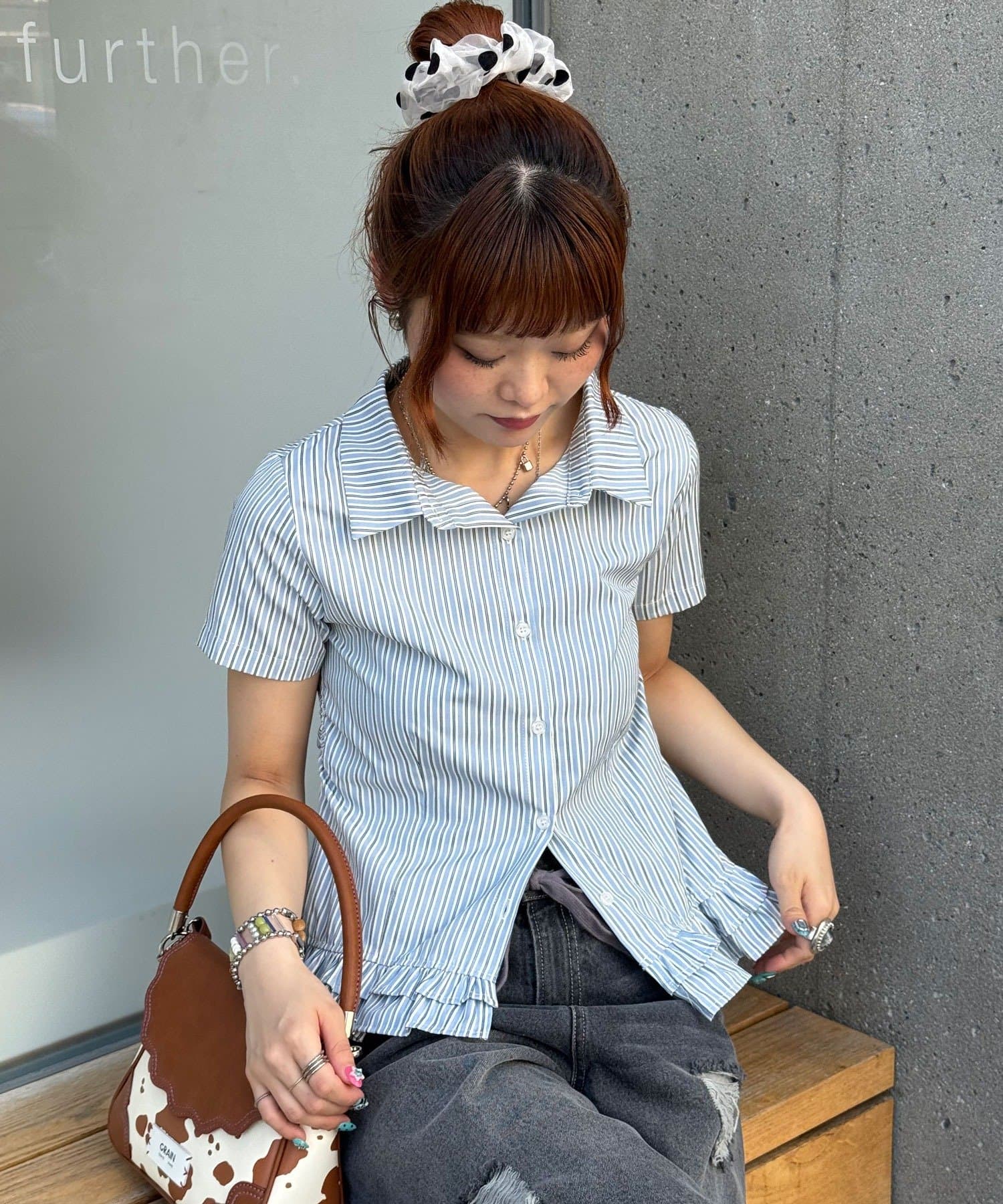 CIAOPANIC(チャオパニック) 【♡20で1500円OFFクーポン！？】【WEB限定】【ドット柄/ストライプ】裾フリルコンパクトシャツ