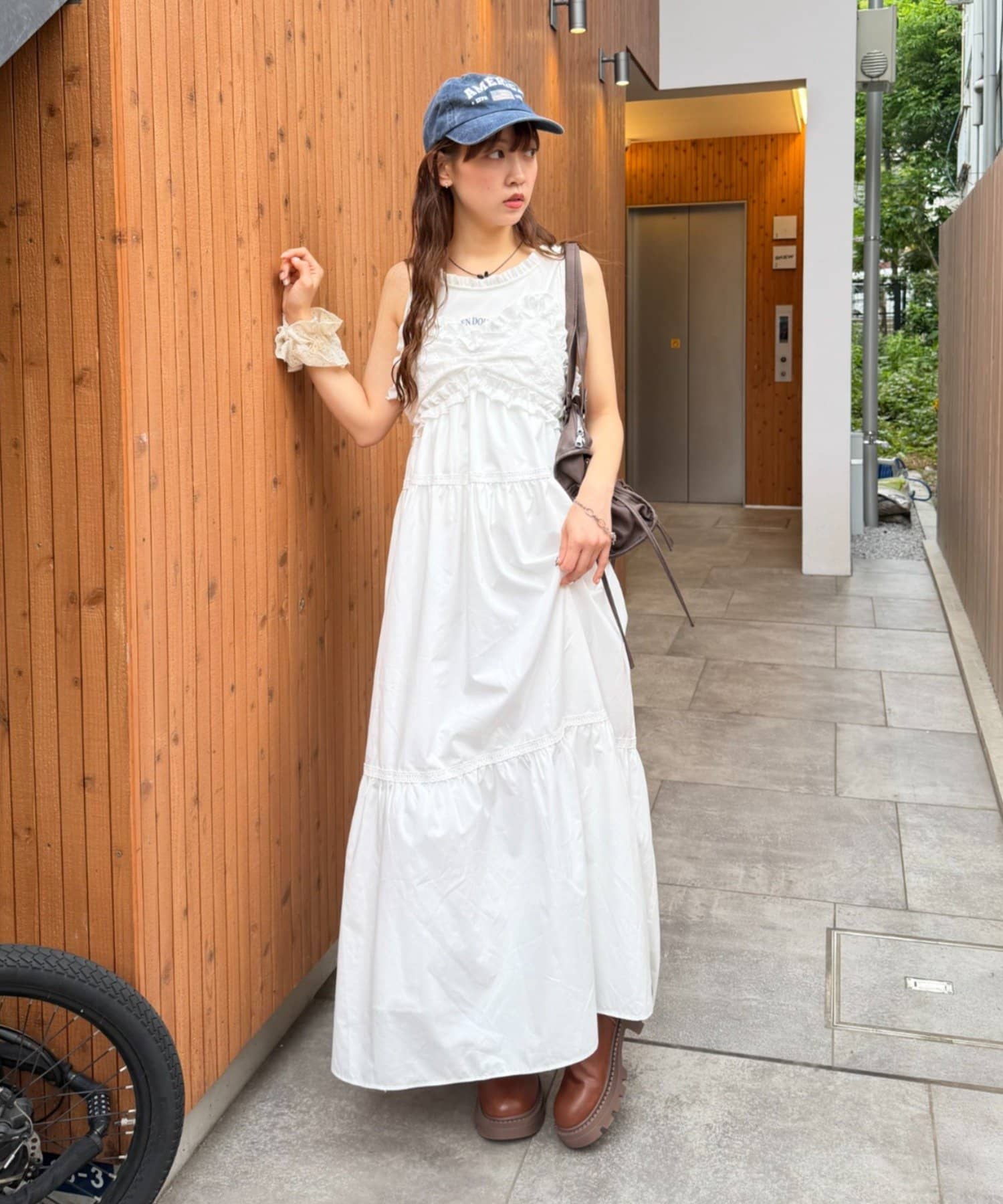 w closet(ダブルクローゼット) レース切替キャミワンピース