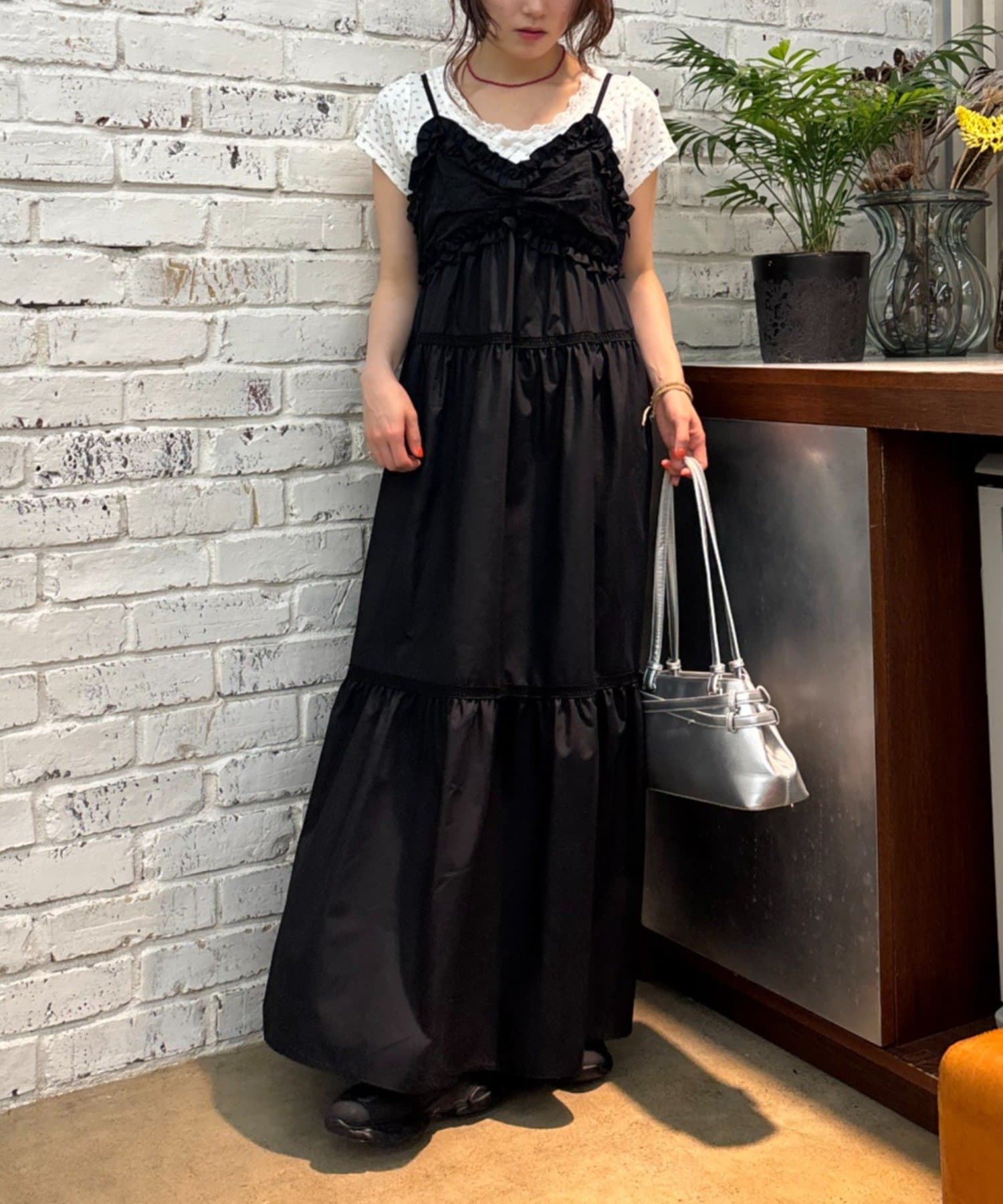 w closet(ダブルクローゼット) レース切替キャミワンピース
