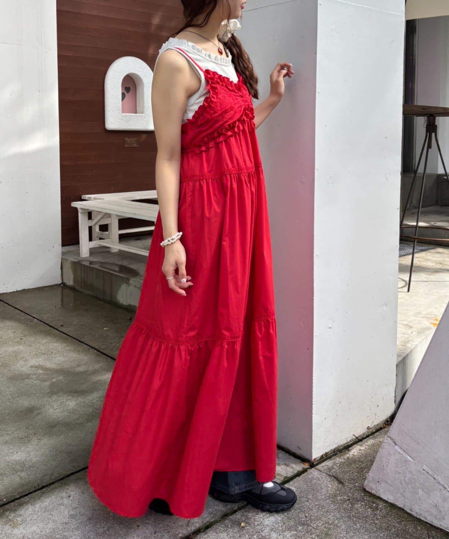 w closet(ダブルクローゼット) レース切替キャミワンピース
