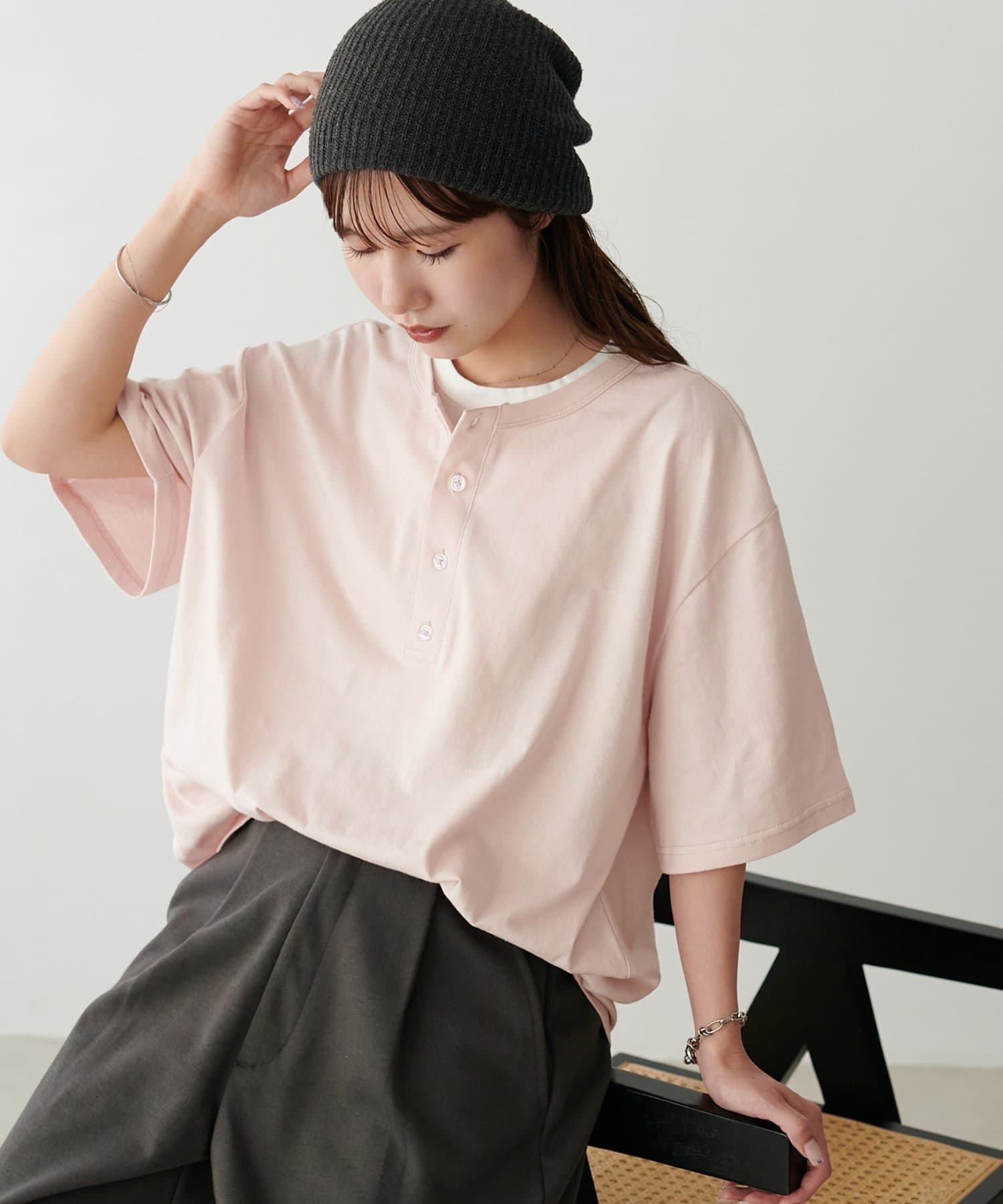 DISCOAT(ディスコート) 【Enlude/接触冷感】フェイクレイヤードヘンリーネックTシャツ《ユニセックス》