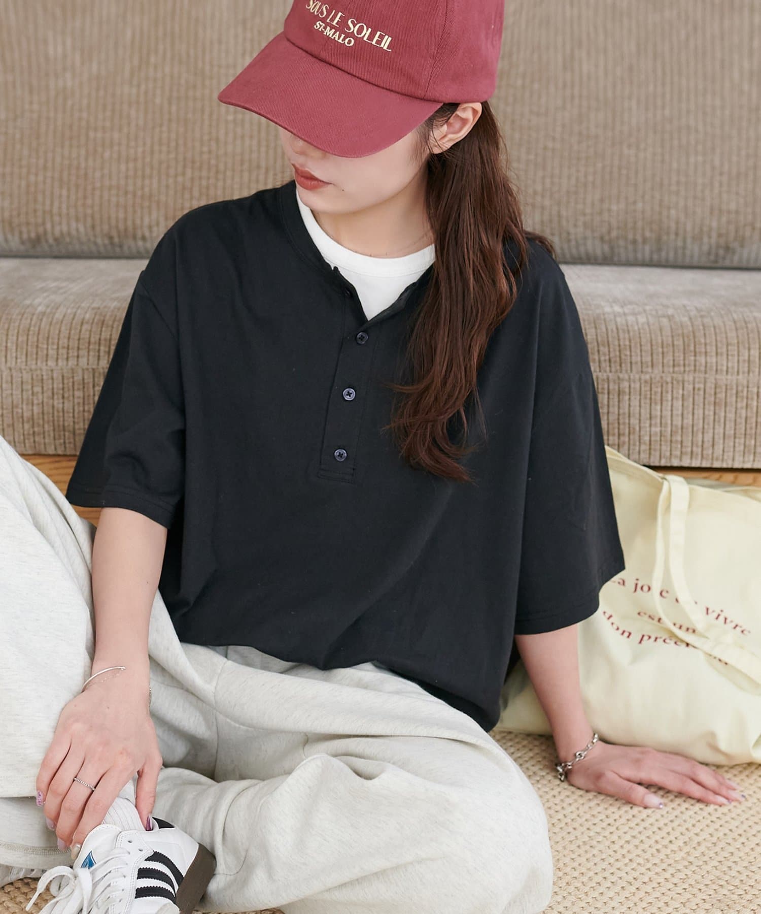 DISCOAT(ディスコート) 【Enlude/接触冷感】フェイクレイヤードヘンリーネックTシャツ《ユニセックス》