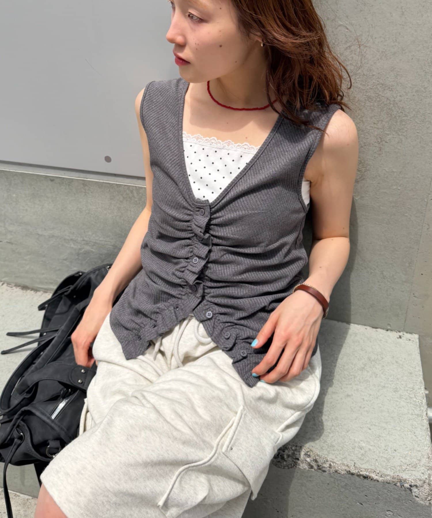 w closet(ダブルクローゼット) なみなみドットレイヤードタンク　夏服