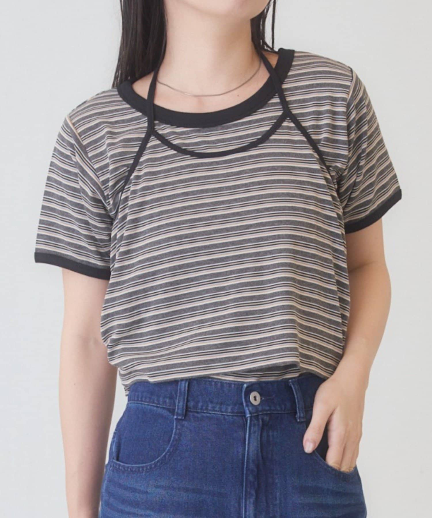Kastane(カスタネ) B ホルターネックボーダーTEE