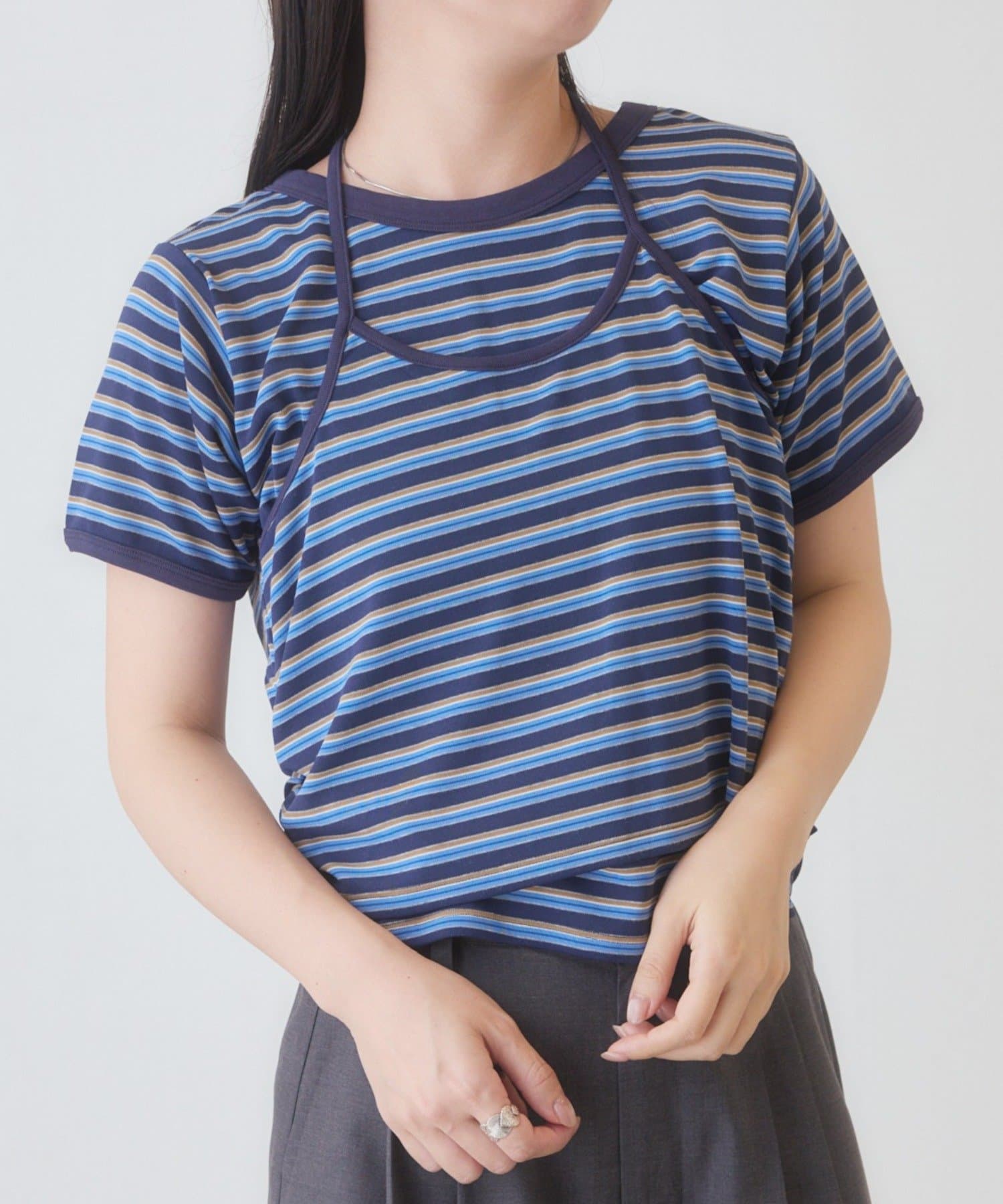 Kastane(カスタネ) B ホルターネックボーダーTEE
