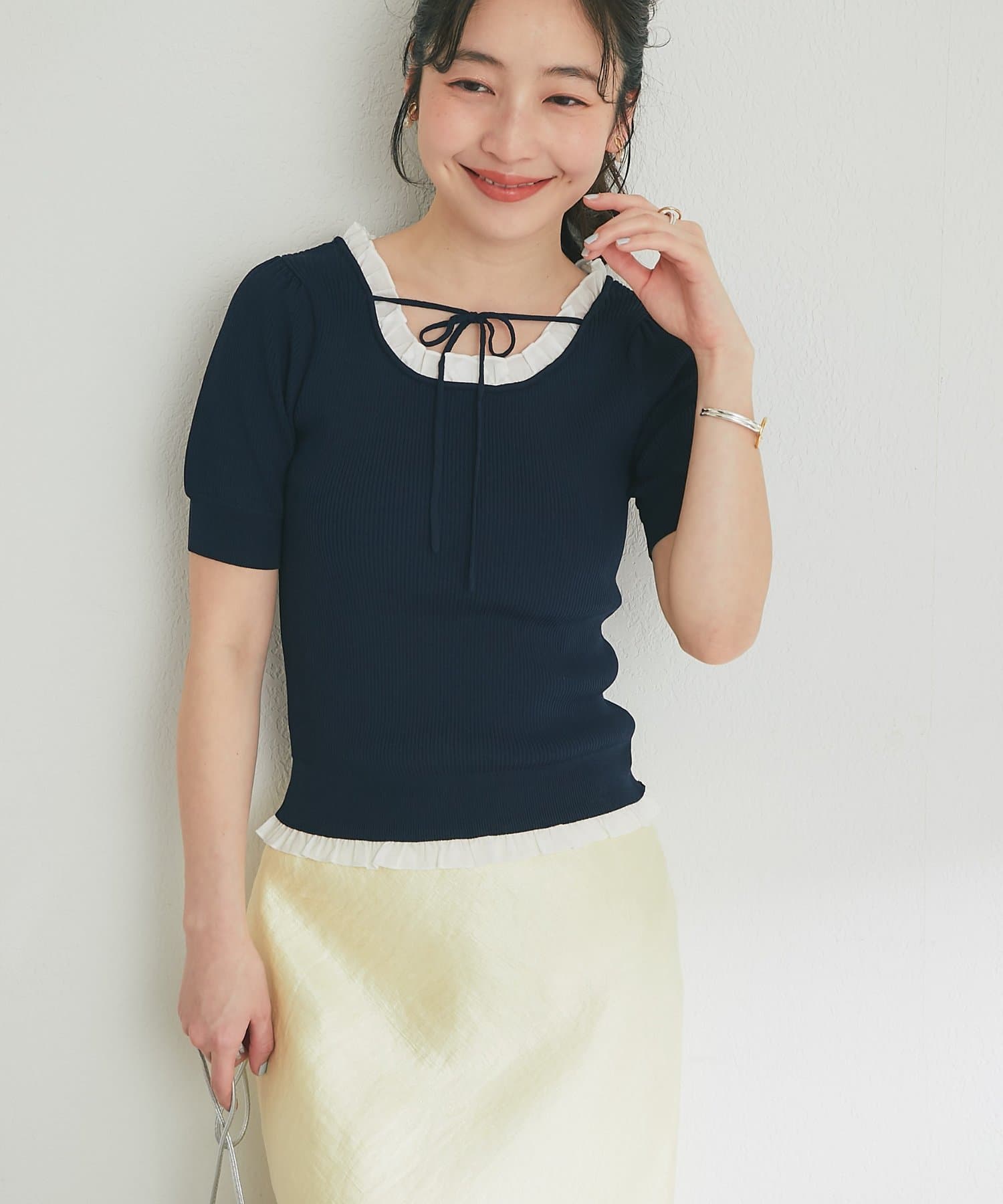 OUTLET(アウトレット) 【La boutique BonBon】クールタッチUVフリルレイヤード風ニット