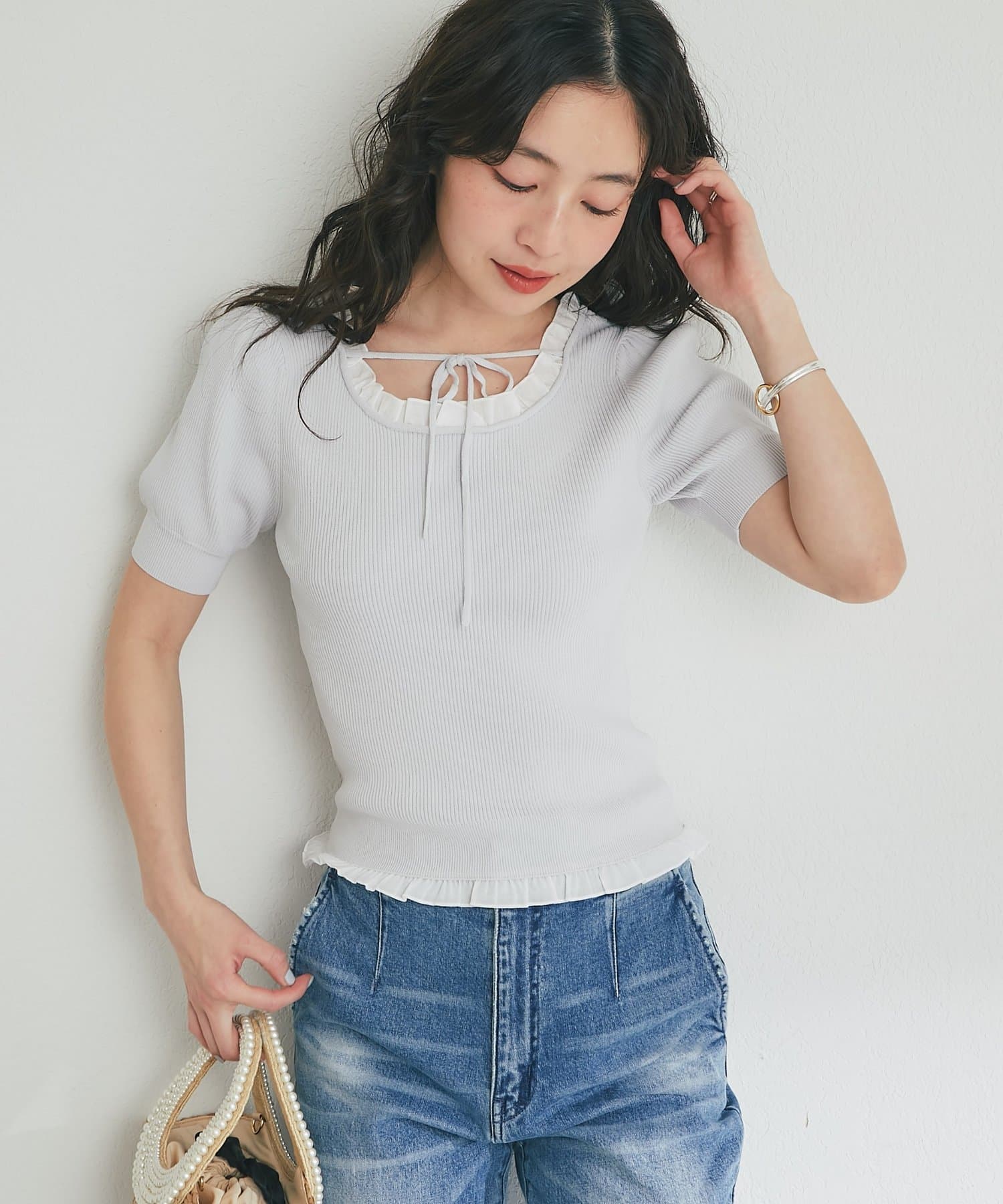 OUTLET(アウトレット) 【La boutique BonBon】クールタッチUVフリルレイヤード風ニット