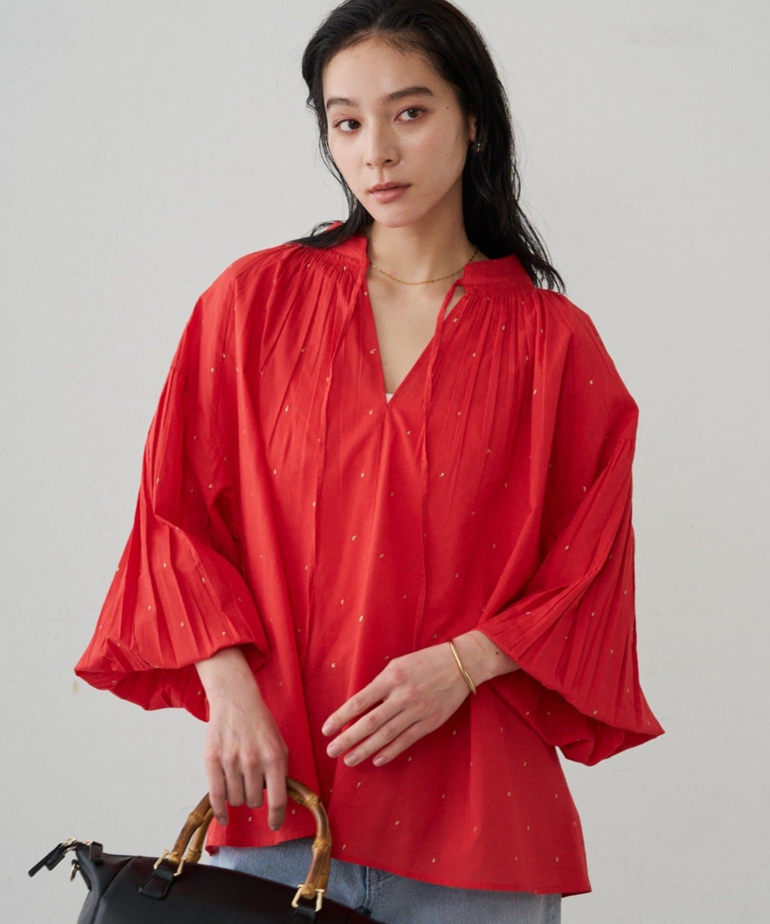 OUTLET(アウトレット) 【Loungedress】【INDIA】スキッパー刺繍ブラウス