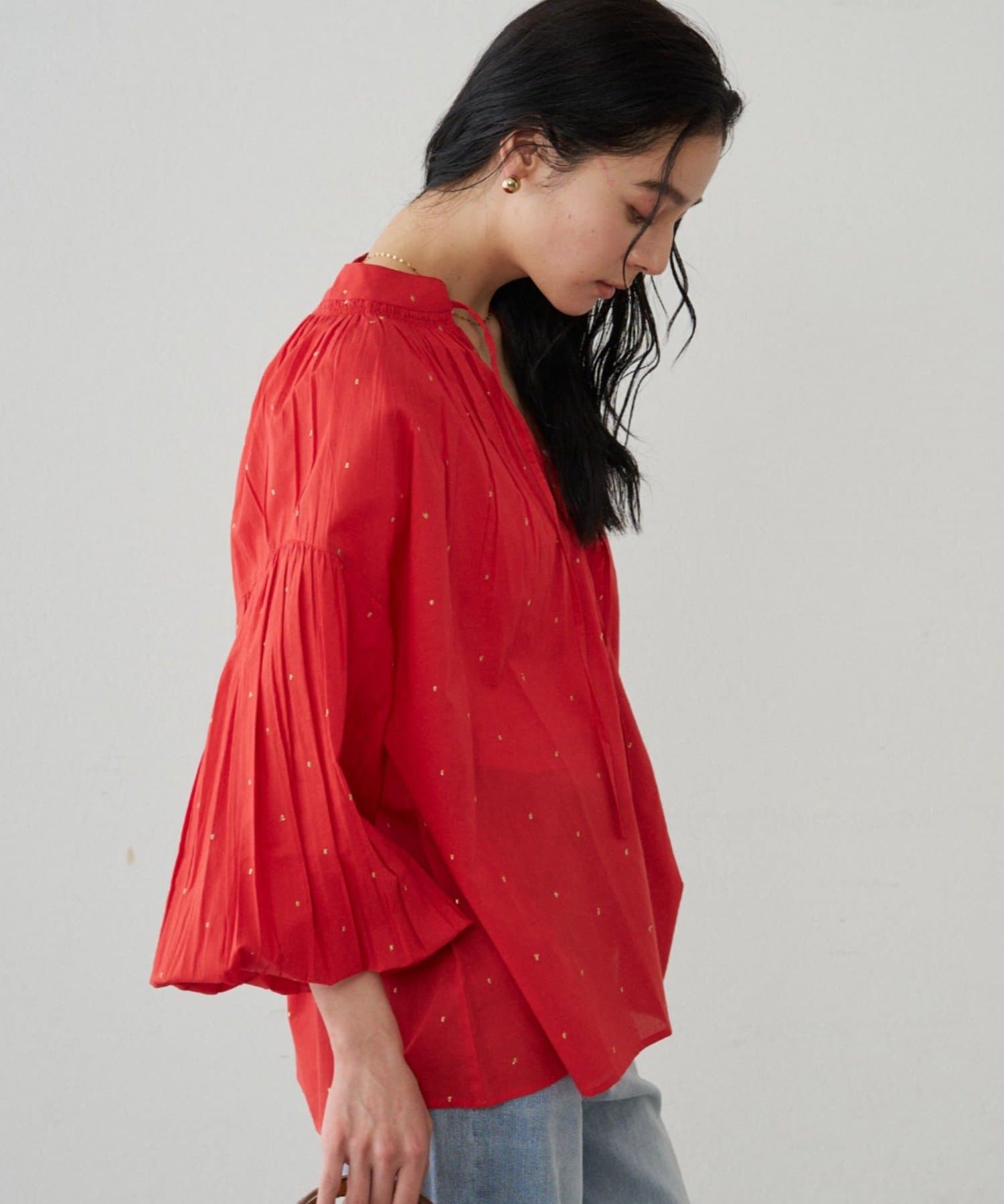 OUTLET(アウトレット) 【Loungedress】【INDIA】スキッパー刺繍ブラウス