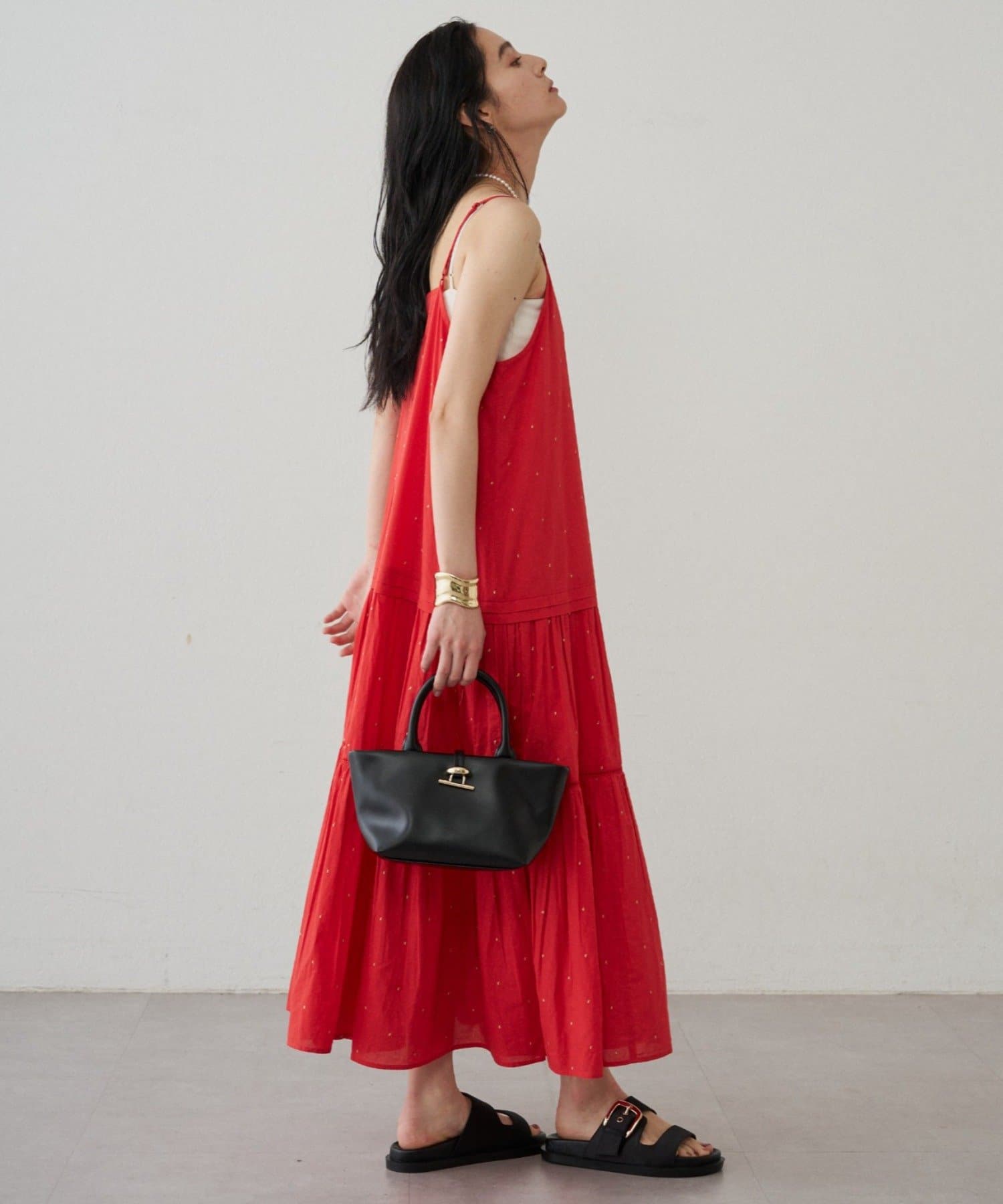 OUTLET(アウトレット) 【Loungedress】【INDIA】刺繍ティアードキャミワンピース
