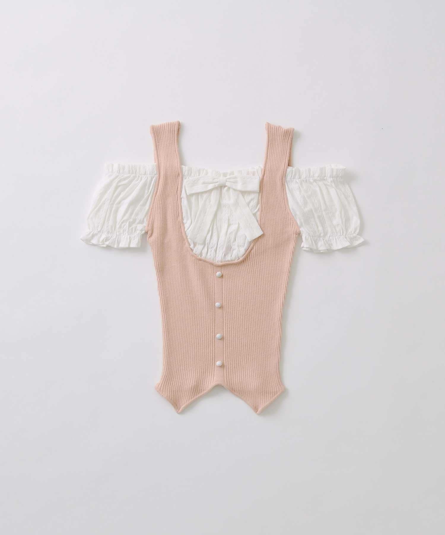 Belle Charme(ベルシャルム) Rib Knit Docking Blouse