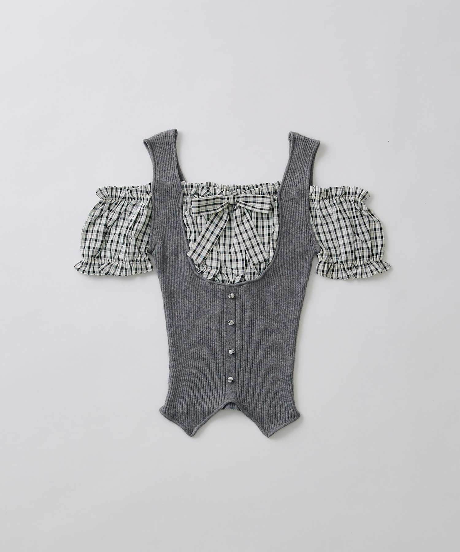 Belle Charme(ベルシャルム) Rib Knit Docking Blouse