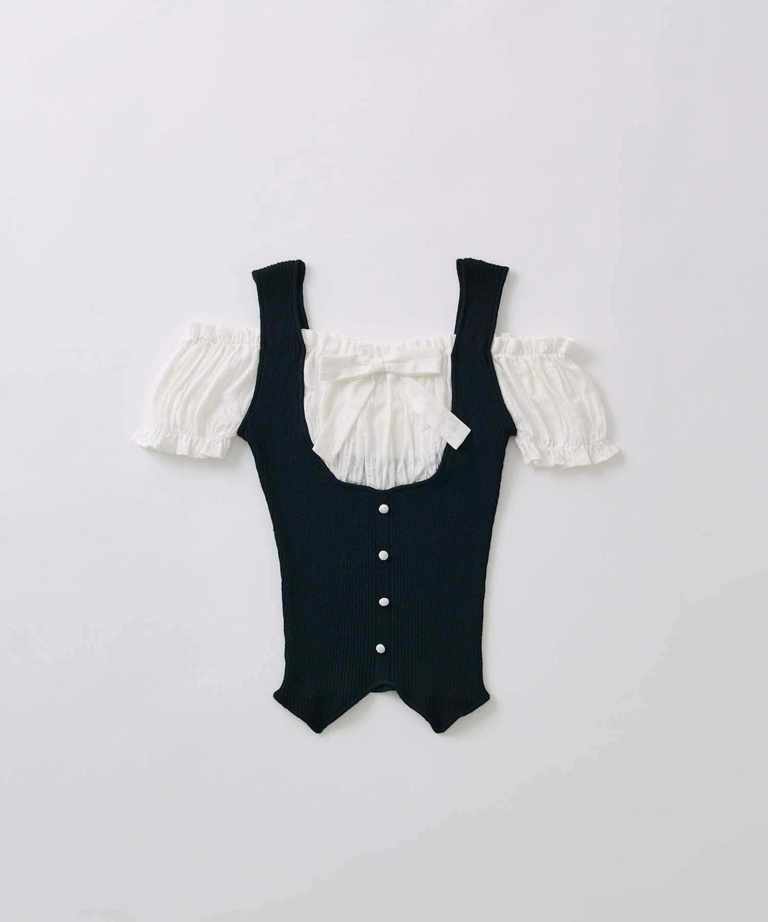 Belle Charme(ベルシャルム) Rib Knit Docking Blouse