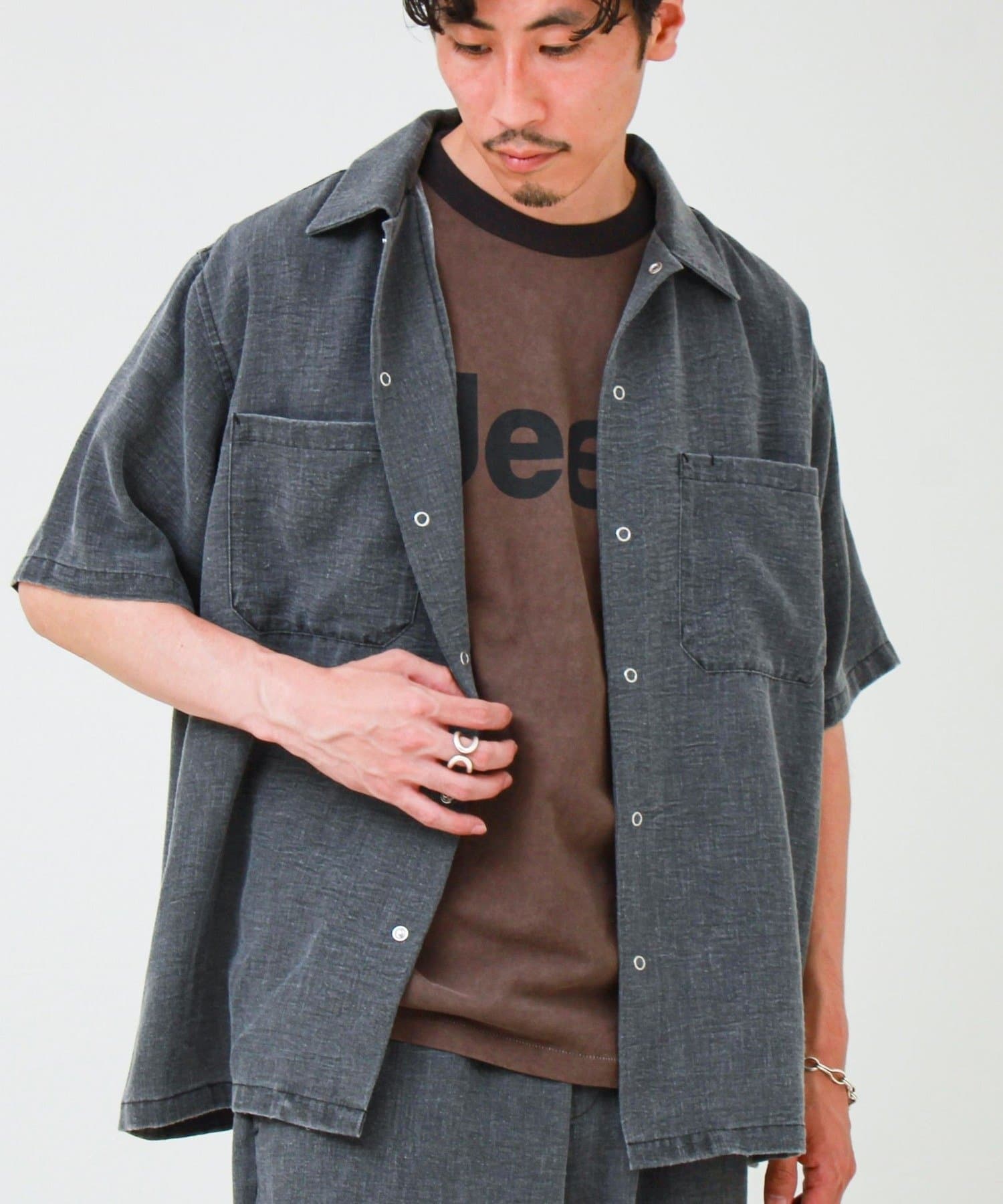 FREDY & GLOSTER(フレディ アンド グロスター) 【セットアップ対応】麻調ウォッシュ ショートスリーブシャツ