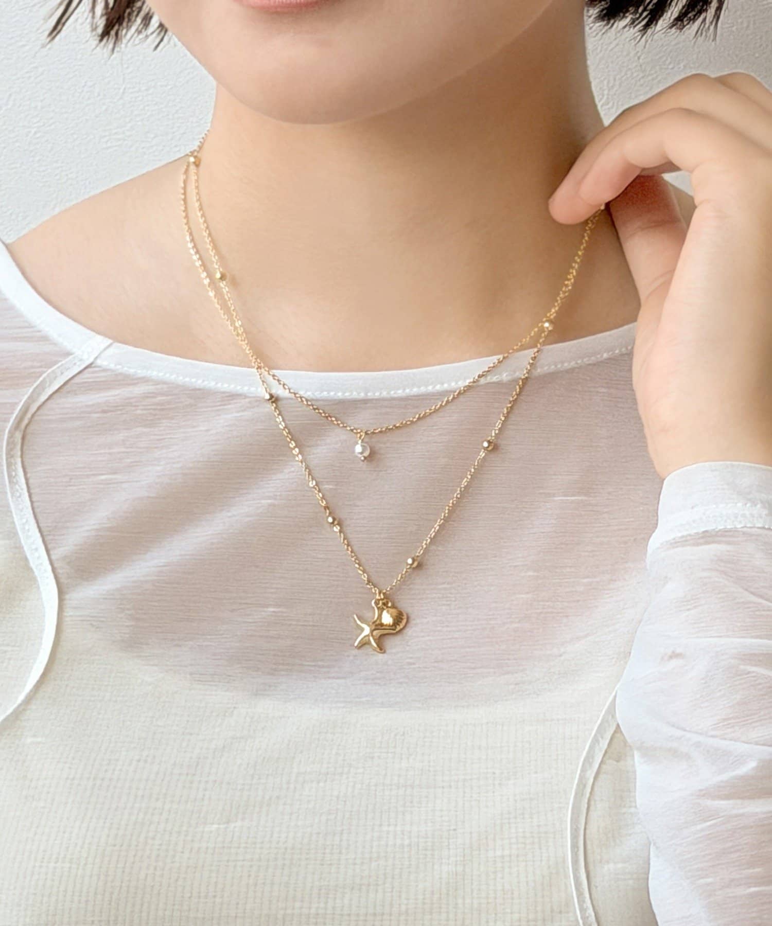 3COINS(スリーコインズ) シェルヒトデ2連ネックレス