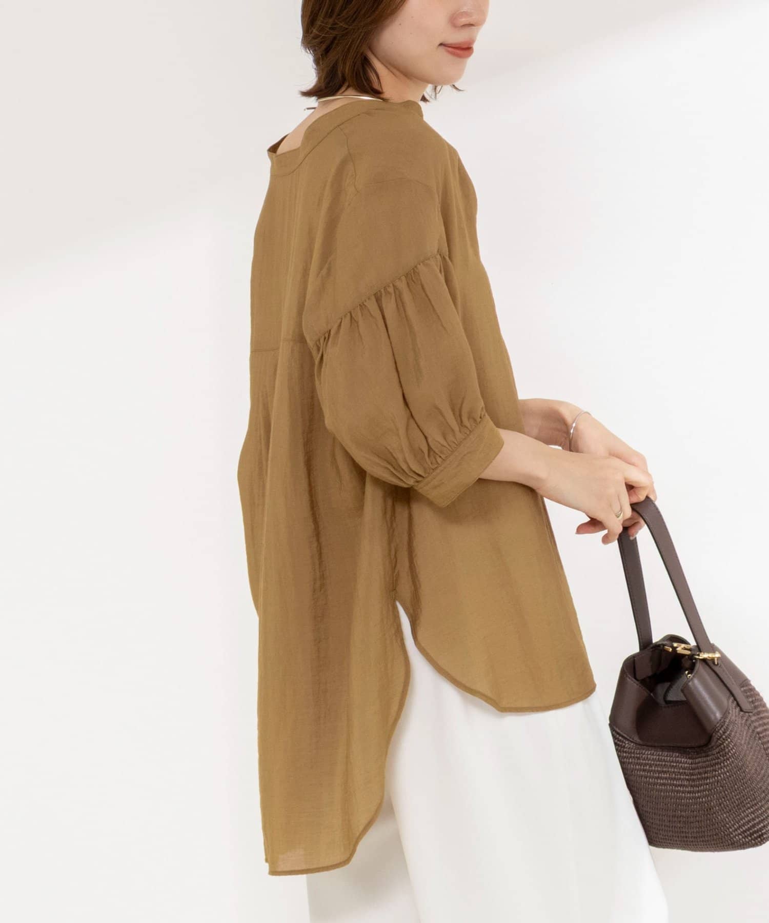 NOLLEY'S(ノーリーズ) 《接触冷感》【BECシリーズ】ウォッシャブル半袖オーバーギャザーブラウス