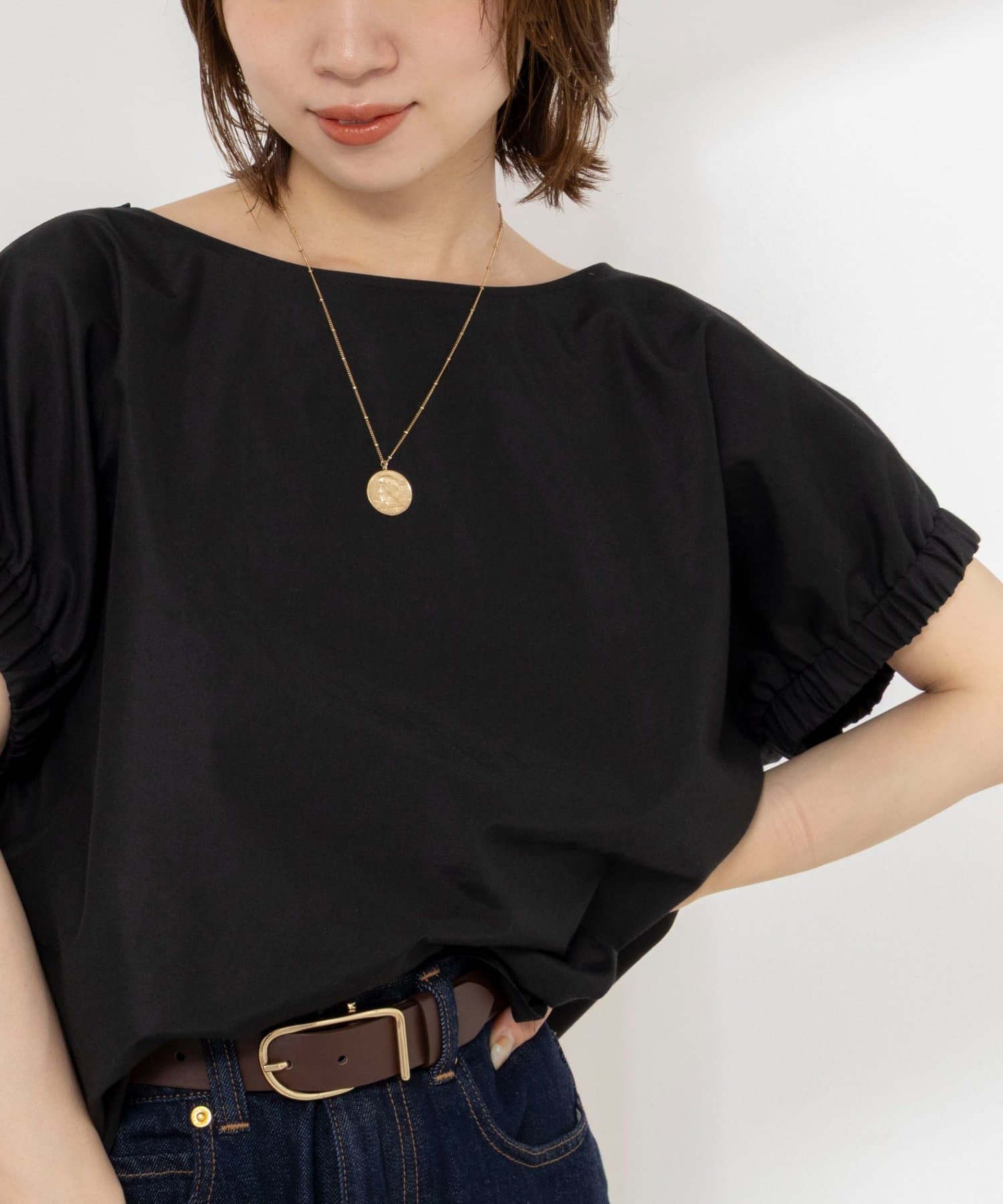 NOLLEY'S(ノーリーズ) 《セットアップ対応》エクセルテックタンブラーギャザーフレンチスリーブブラウス