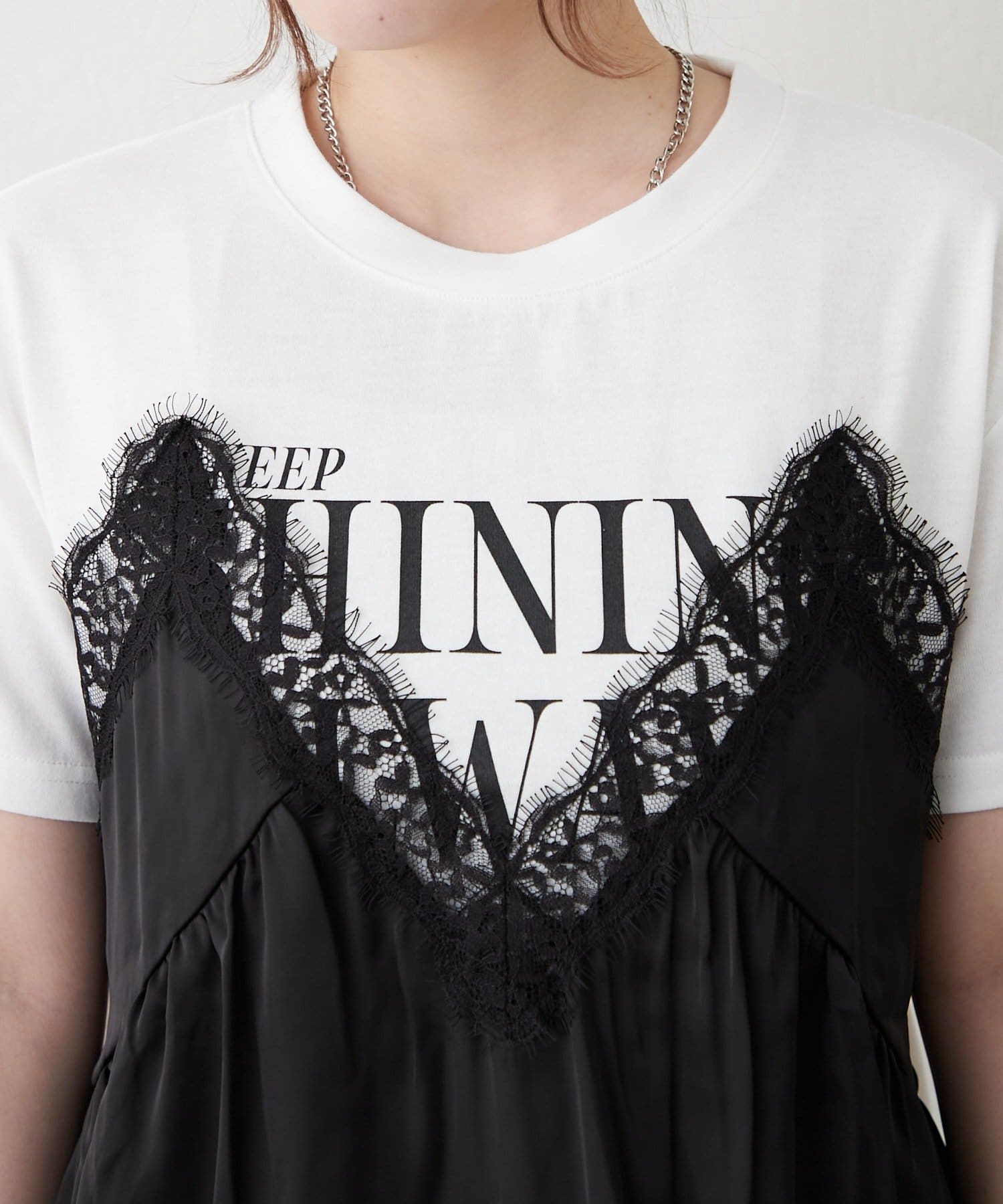 Remind me and forever(リマインドミーアンドフォーエバー) サテンキャミドッキングTシャツ