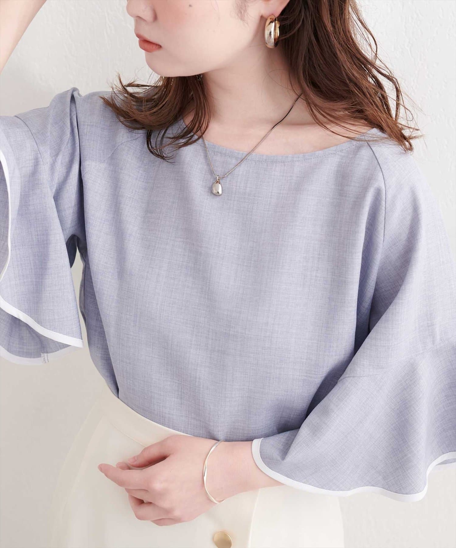 natural couture(ナチュラルクチュール) 麻調合繊ラッフルスリーブブラウス