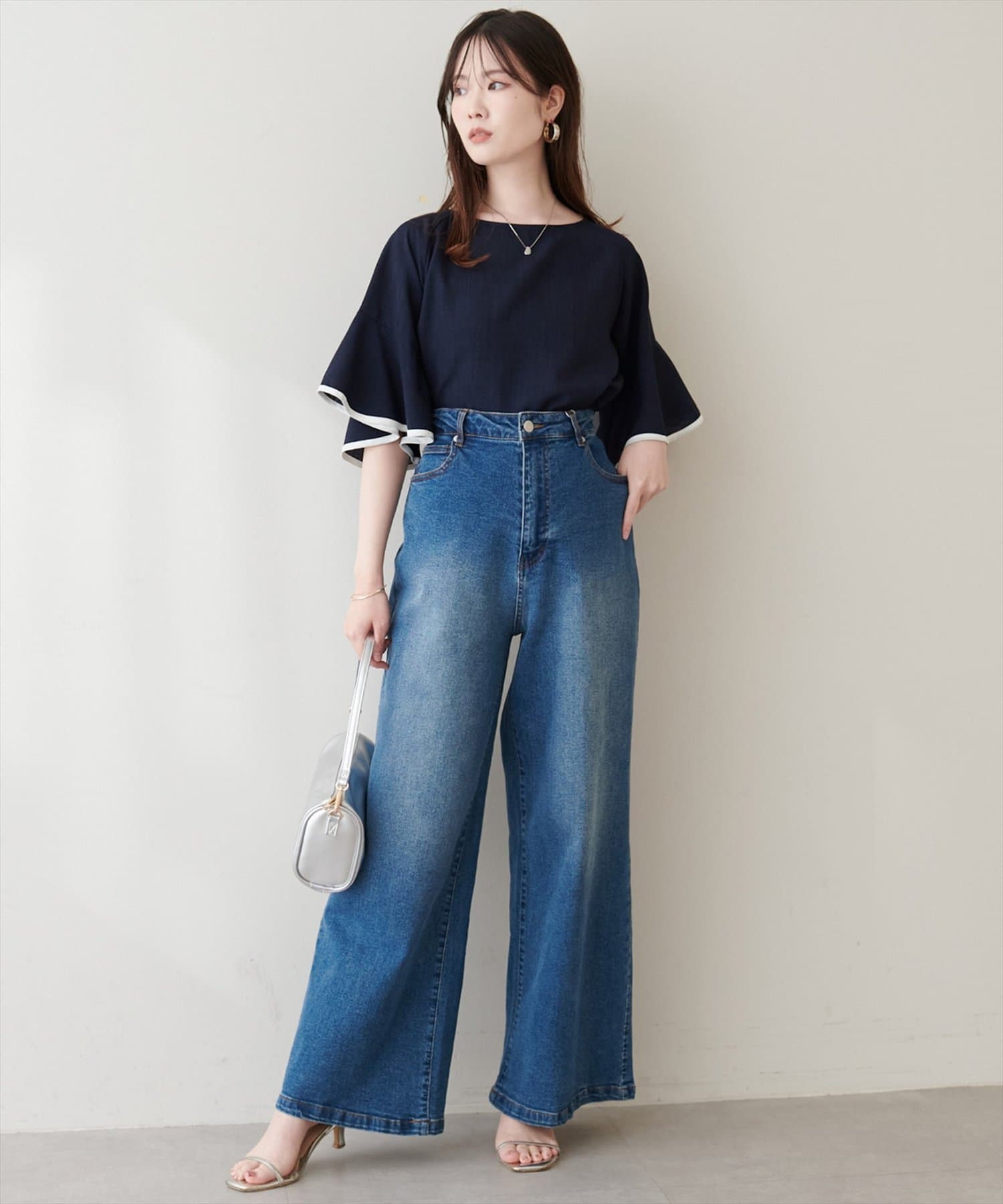 natural couture(ナチュラルクチュール) 麻調合繊ラッフルスリーブブラウス