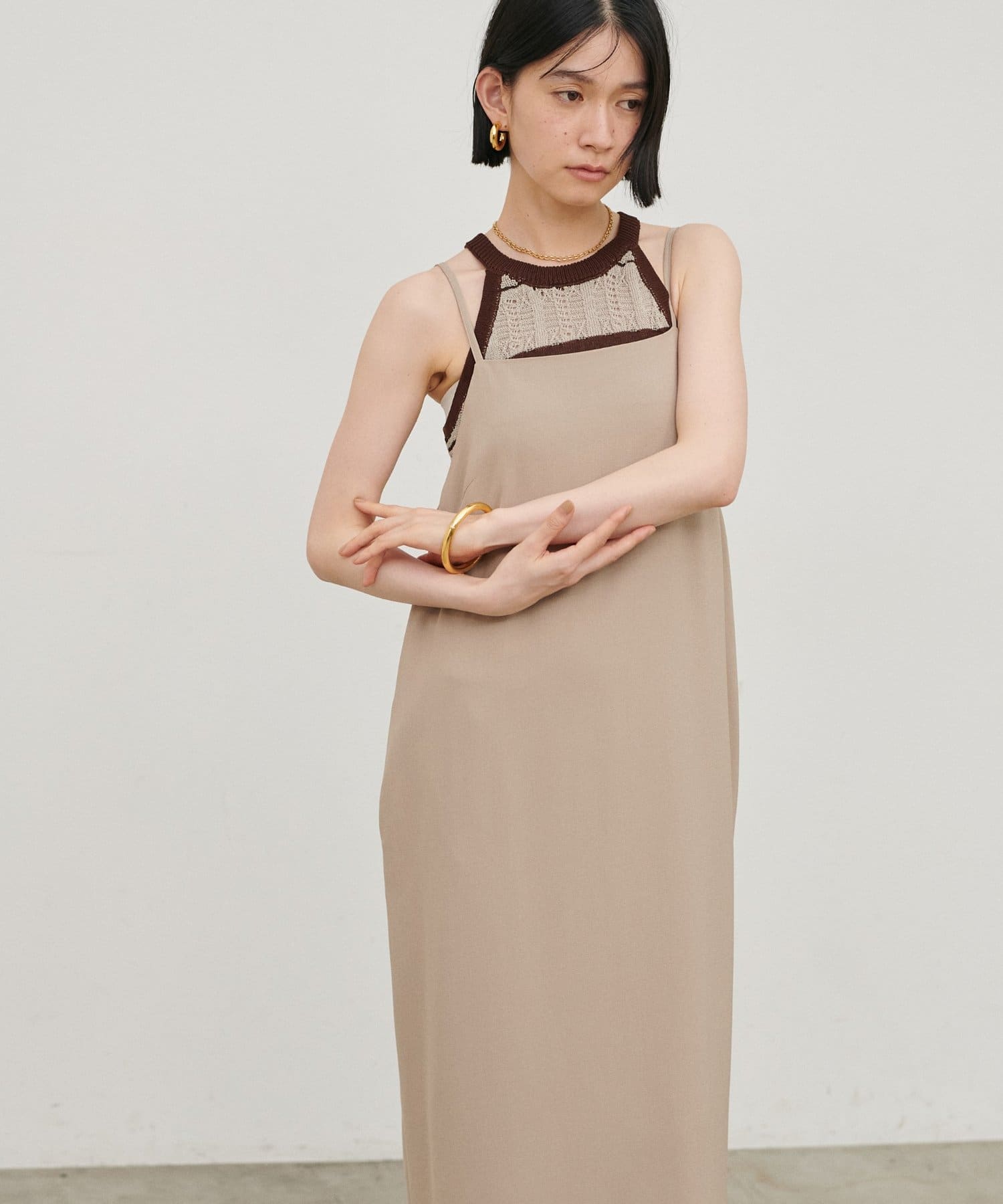 LARUTA(ラルータ) ［Web限定］麻タッチ透かしボーダーアメスリニット