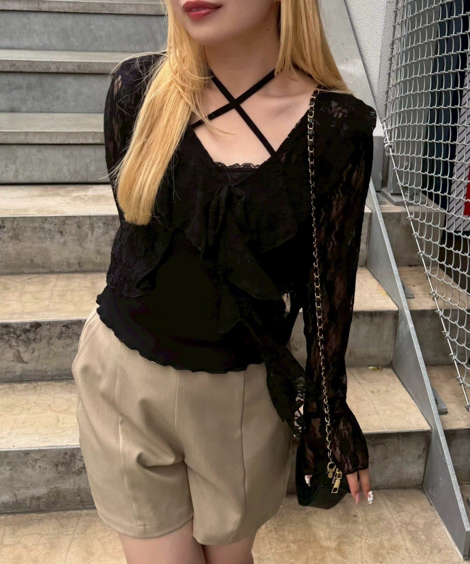 NICE CLAUP / OLIVE des OLIVE OUTLET(ナイスクラップ  / オリーブ デ オリーブ アウトレット) 【continuer】ラッフルレースボレロカーディガン