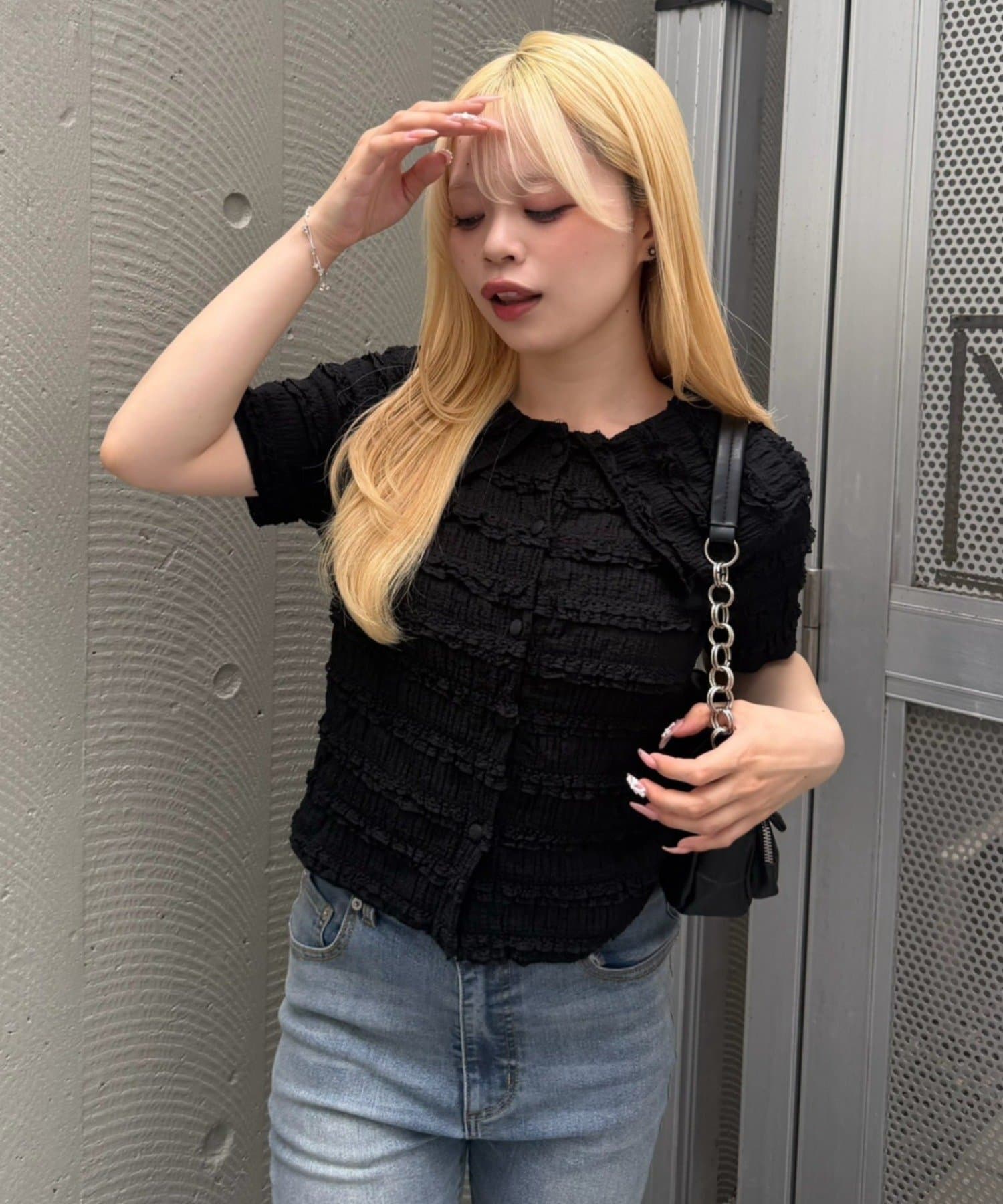 NICE CLAUP / OLIVE des OLIVE OUTLET(ナイスクラップ  / オリーブ デ オリーブ アウトレット) 【continuer】段々レースBig衿カーディガン