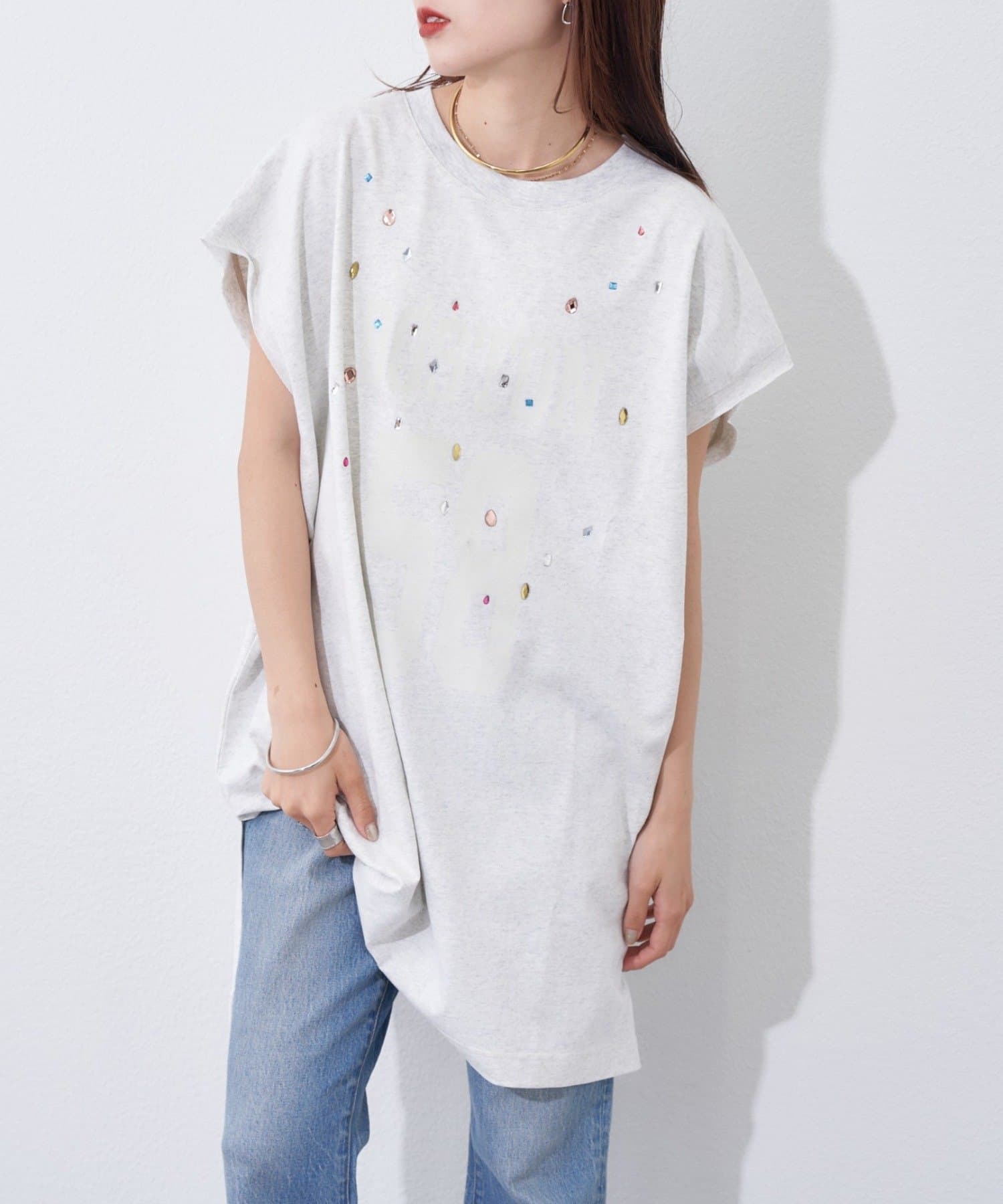 CIAOPANIC TYPY(チャオパニックティピー) 【etsinta】ビジュー付カレッジノースリ