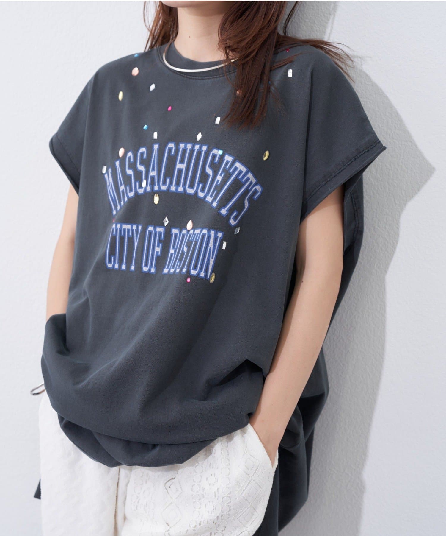 CIAOPANIC TYPY(チャオパニックティピー) 【etsinta】ビジュー付カレッジノースリ