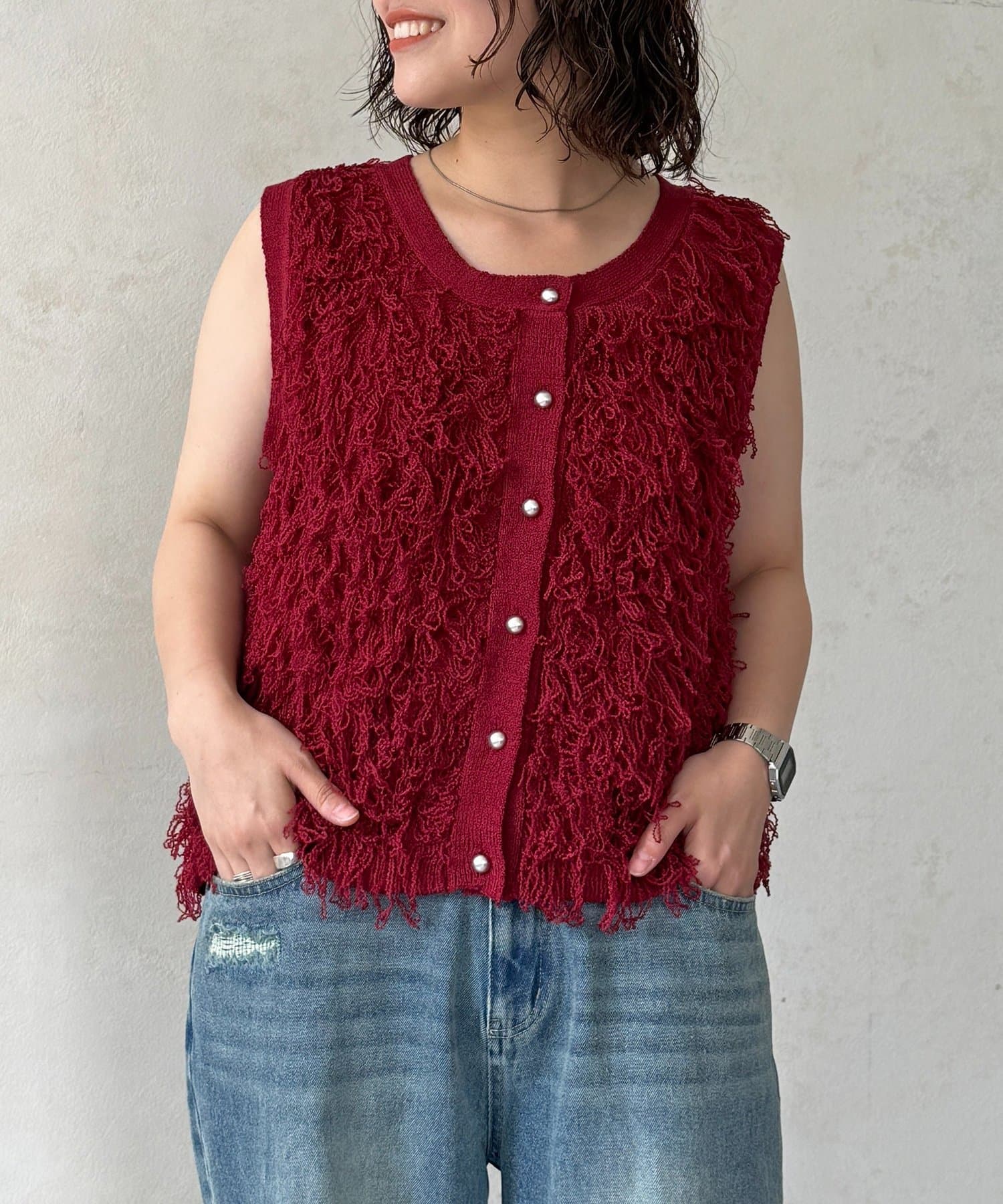 CPCM(シーピーシーエム) シルバーボタンループニットベスト