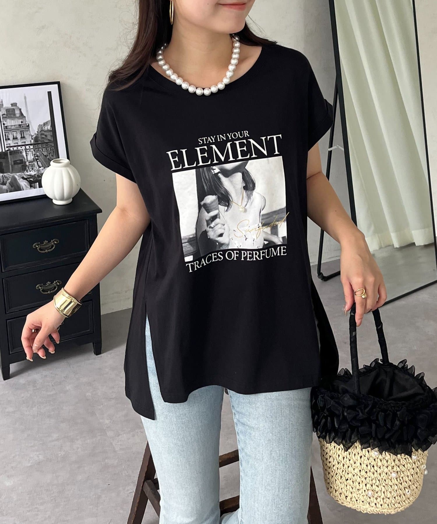 prose verse(プロズヴェール) サイドスリットオーバーサイズフォトTシャツ
