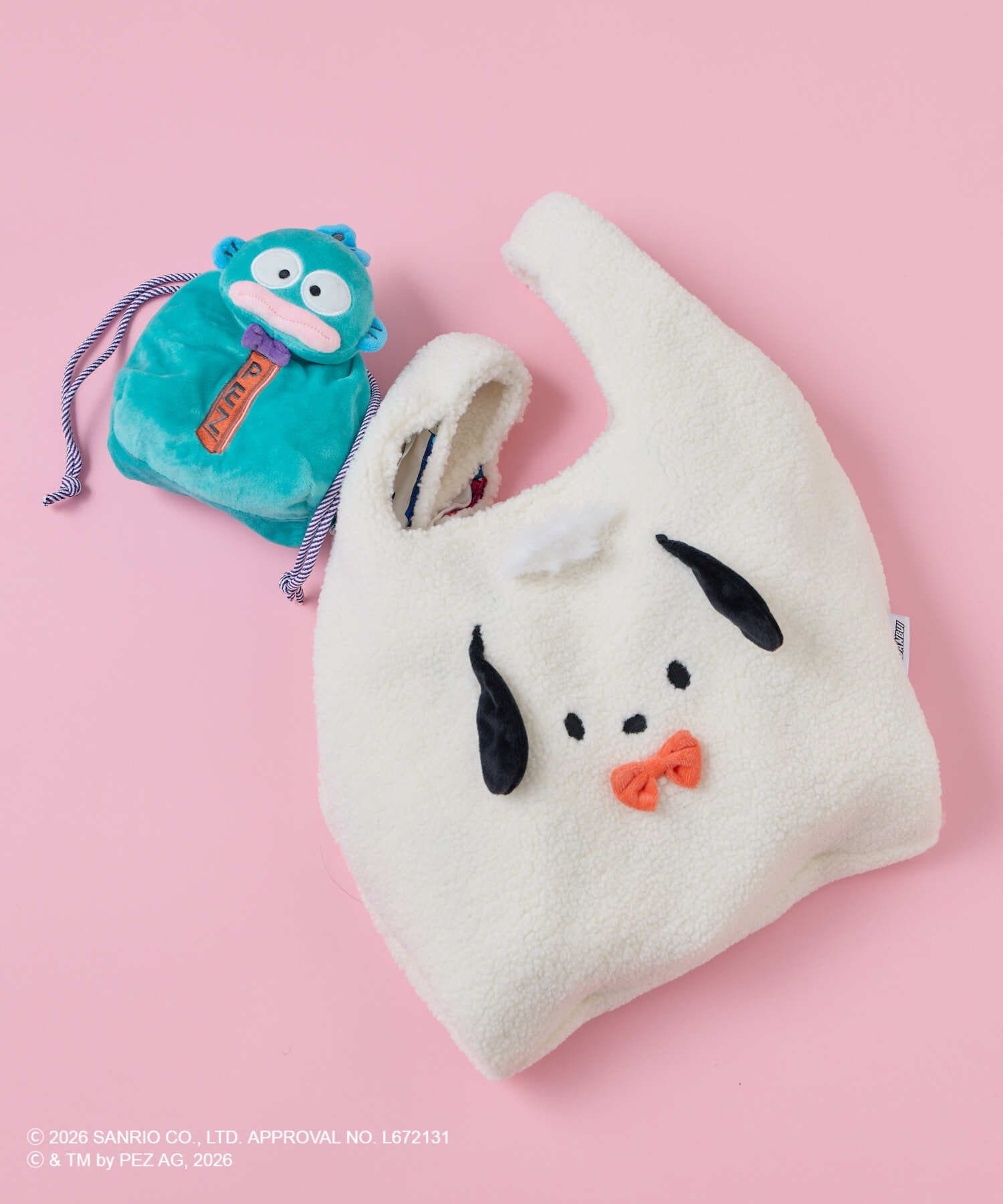 ear PAPILLONNER(イア パピヨネ) 【はぴだんぶい×PEZ(ペッツ) ×ear】ボアトートバッグ＆ぬいぐるみ巾着ポーチセット