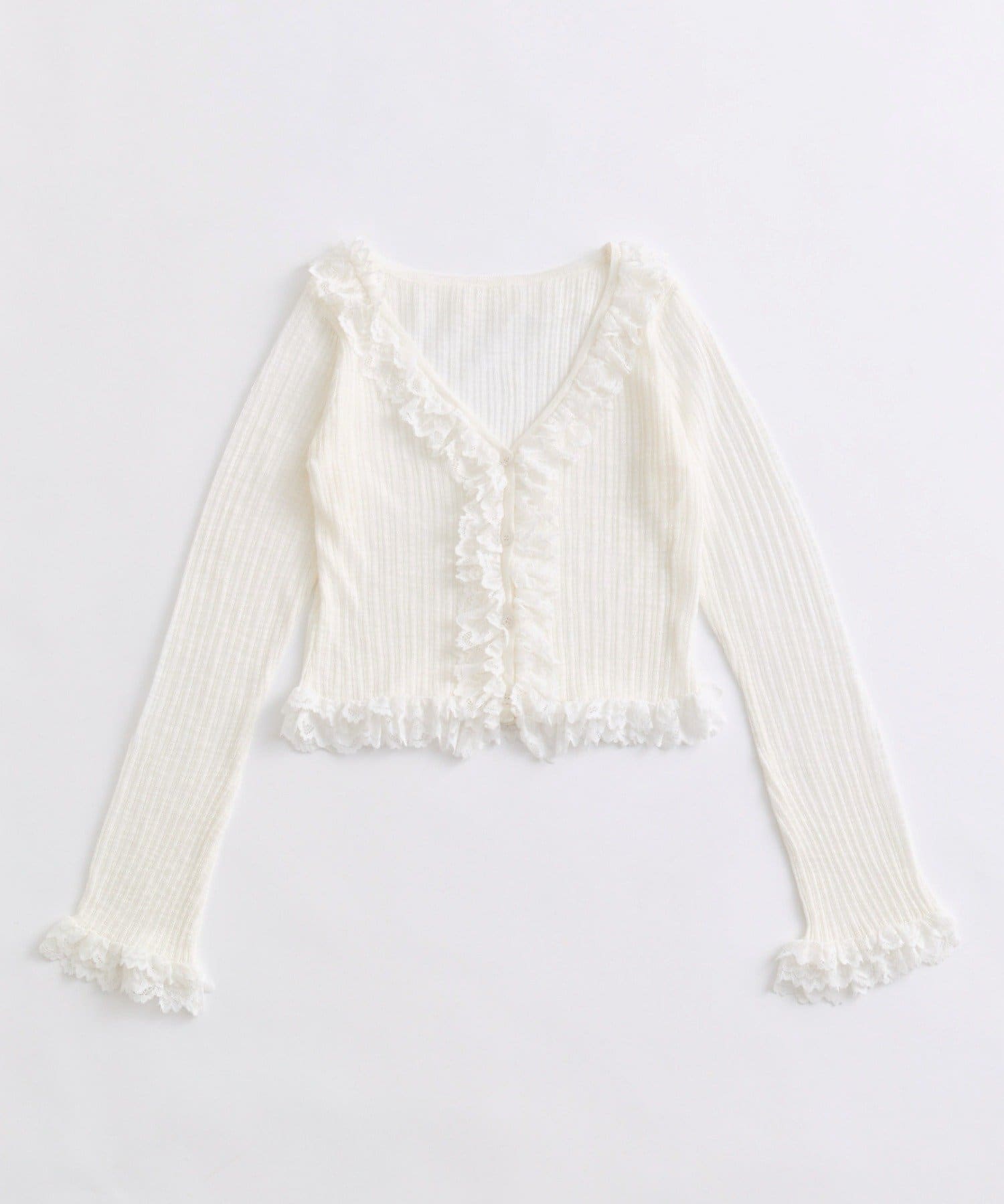 OLIVE des OLIVE(オリーブ デ オリーブ) Milky Star レースフリルカーディガン