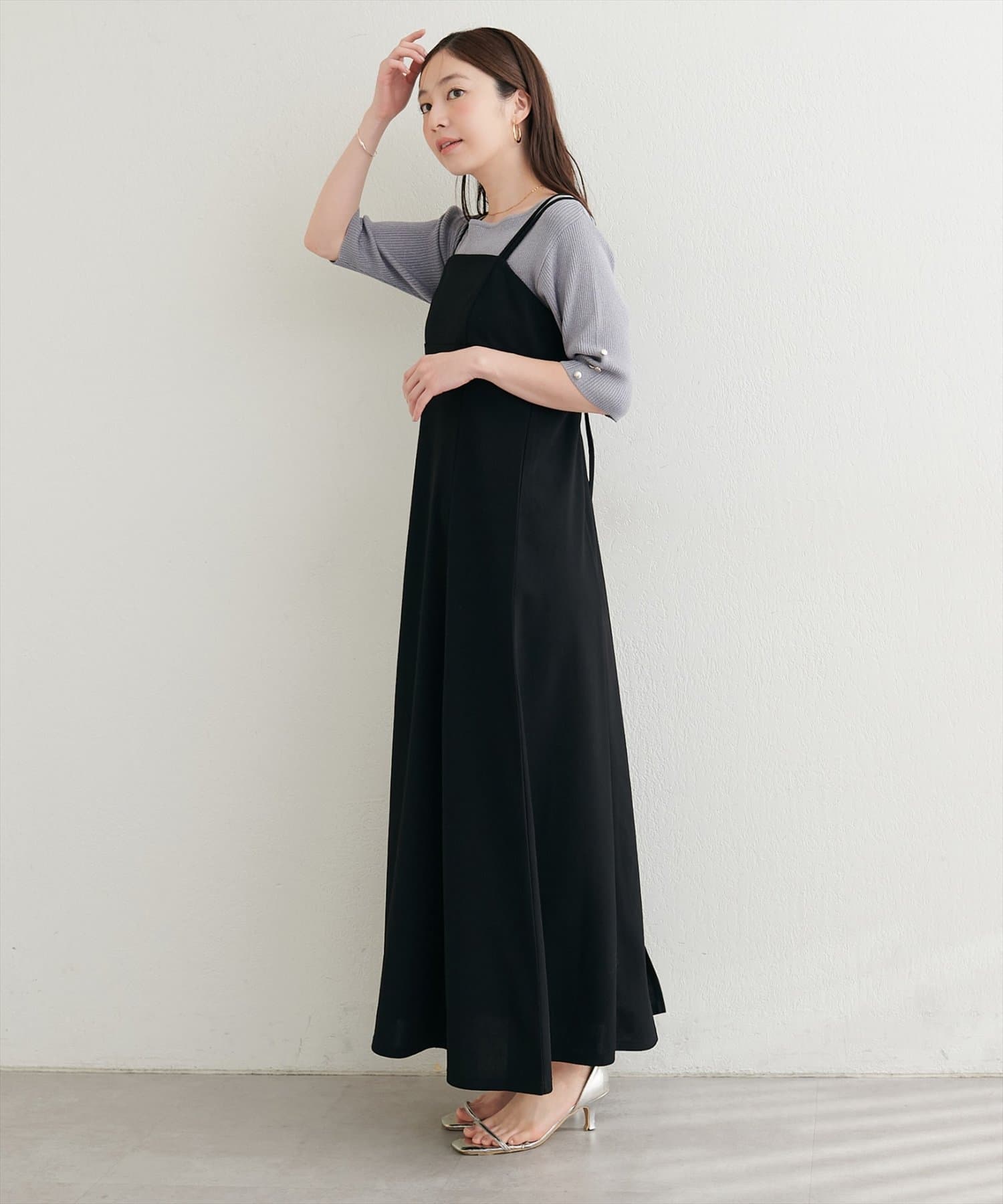 natural couture(ナチュラルクチュール) ラメリブ５分袖ニット