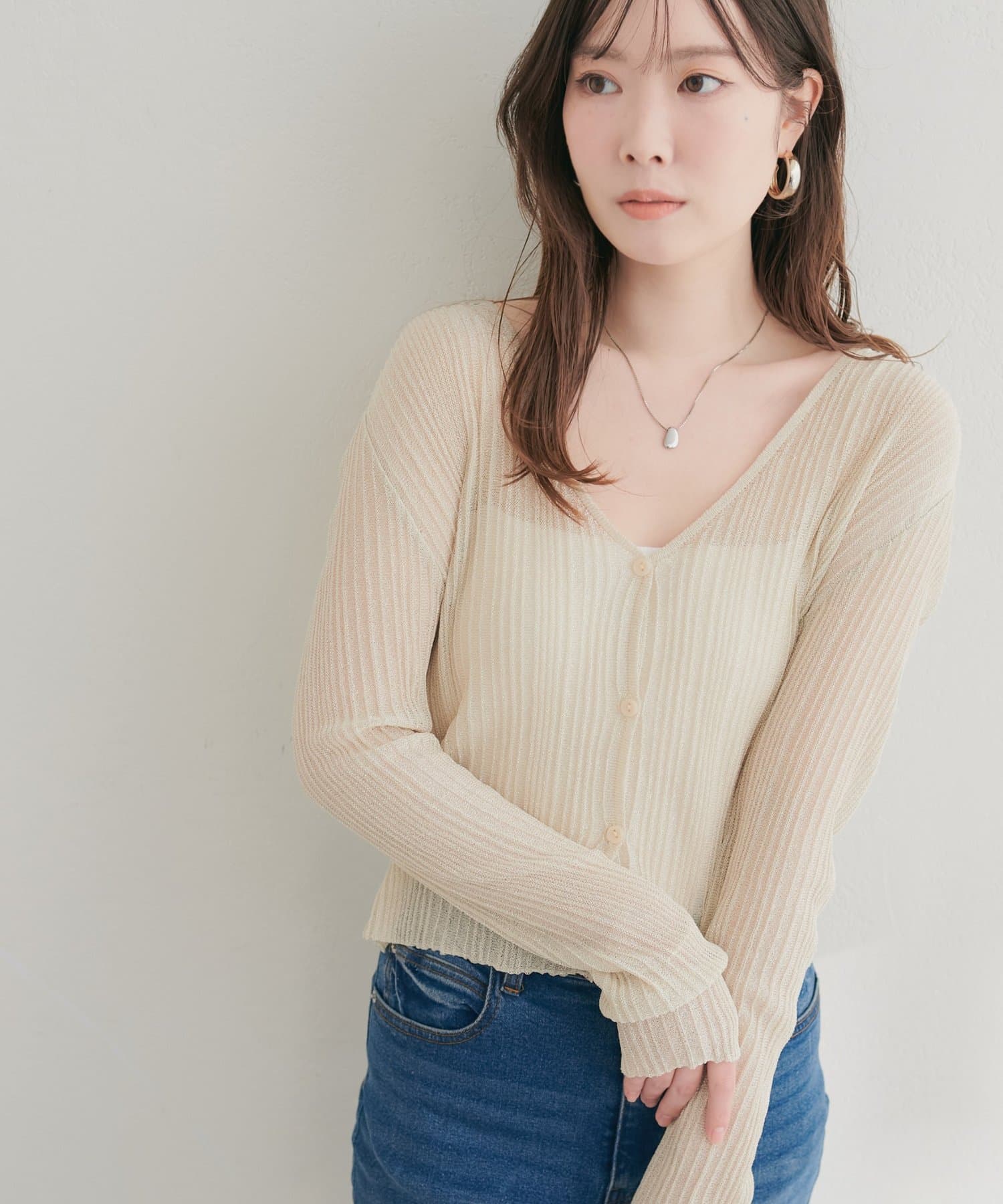 natural couture(ナチュラルクチュール) 針抜きリブシアーラメカーデ