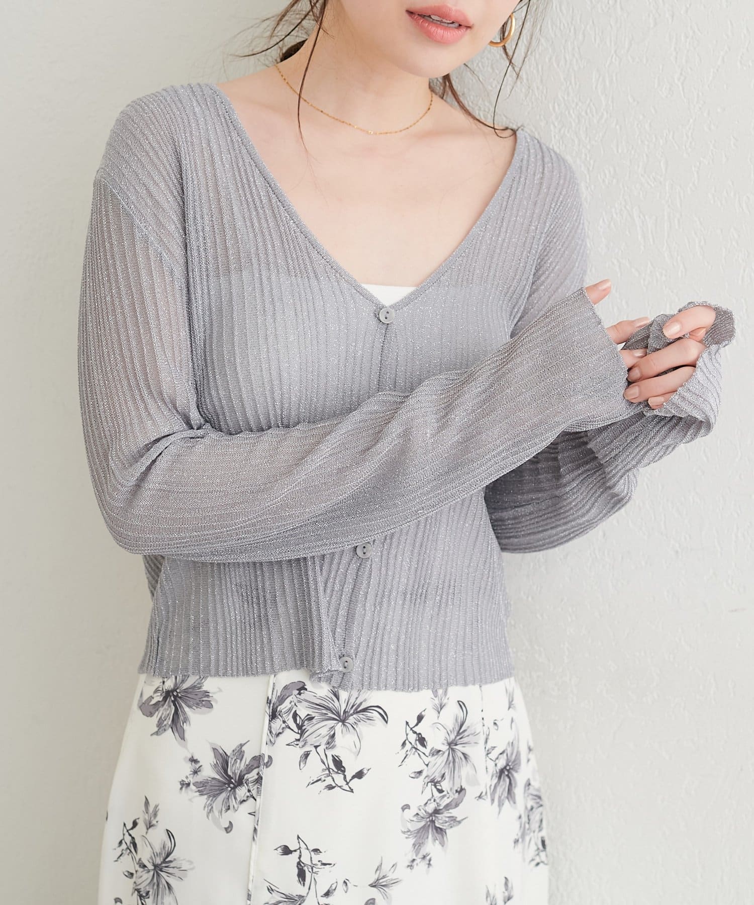natural couture(ナチュラルクチュール) 針抜きリブシアーラメカーデ
