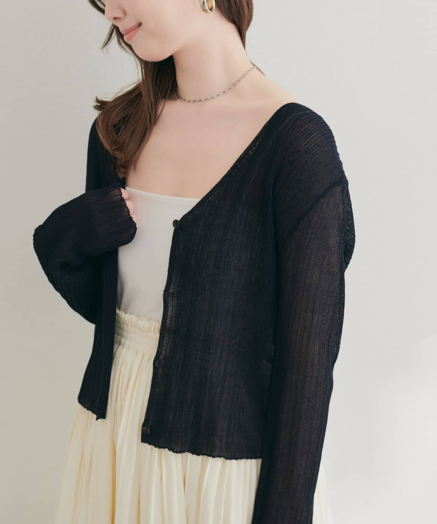 natural couture(ナチュラルクチュール) 針抜きリブシアーラメカーデ