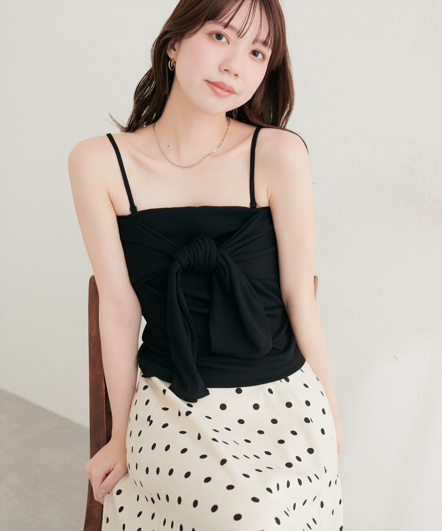 natural couture(ナチュラルクチュール) フロントリボンカップ付きキャミ