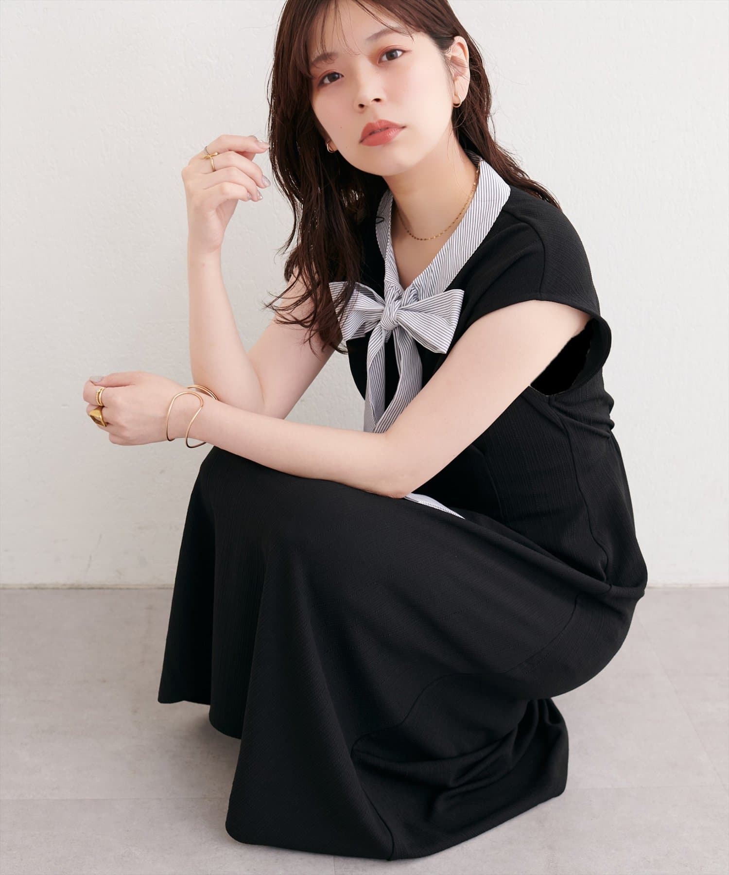 natural couture(ナチュラルクチュール) リボン付きノースリワンピース