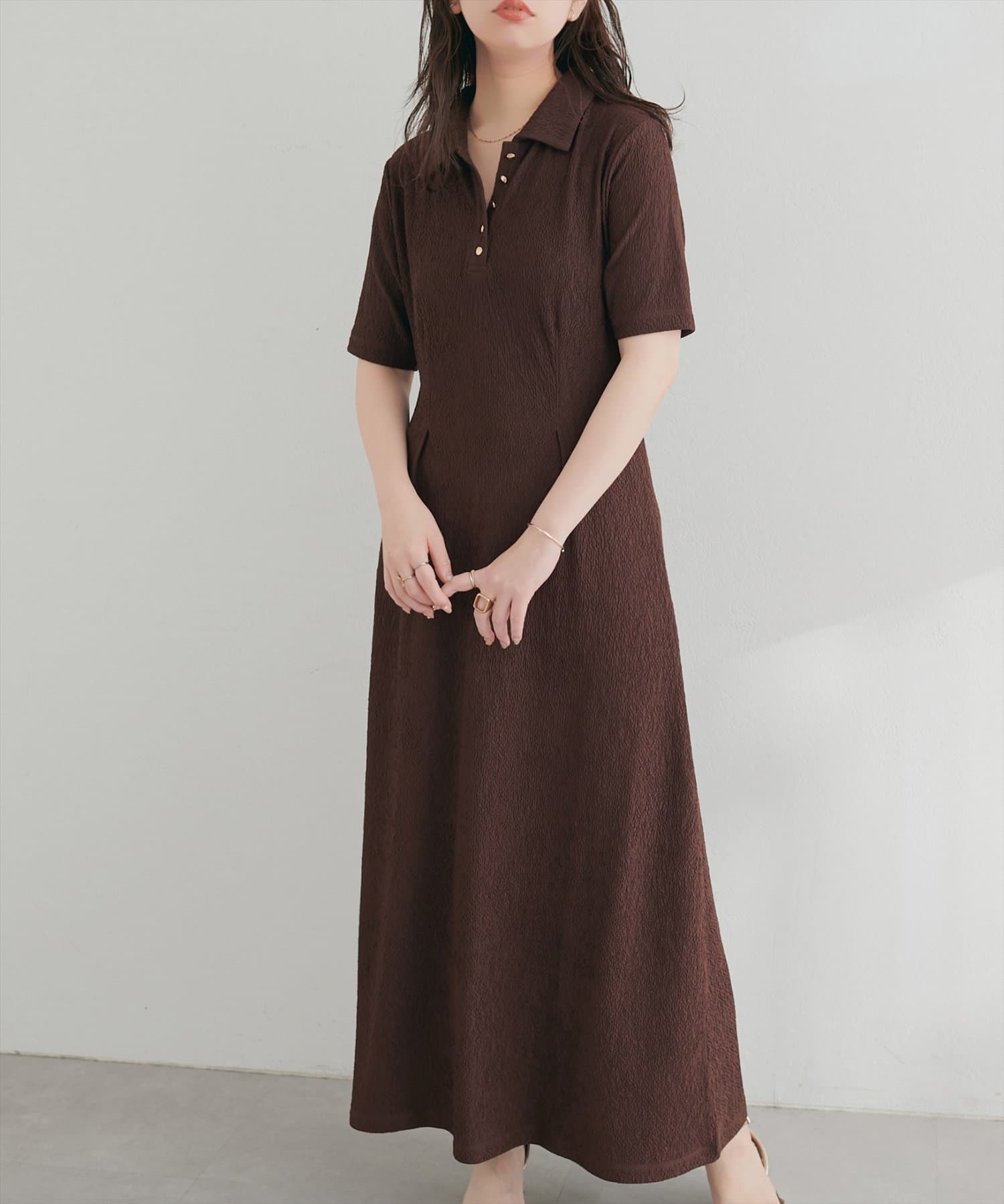 natural couture(ナチュラルクチュール) タックフレアポロワンピース
