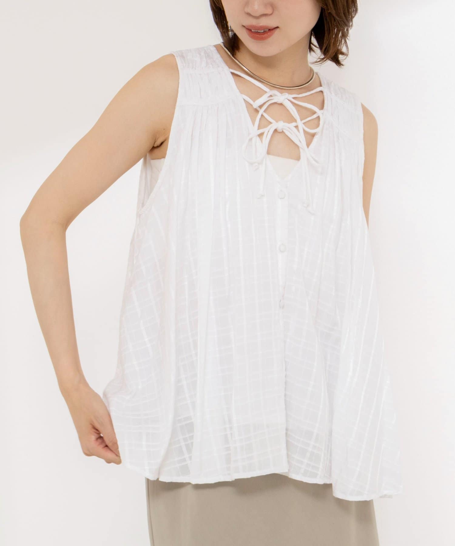 NOLLEY'S(ノーリーズ) sheer check 2way gathered blouse