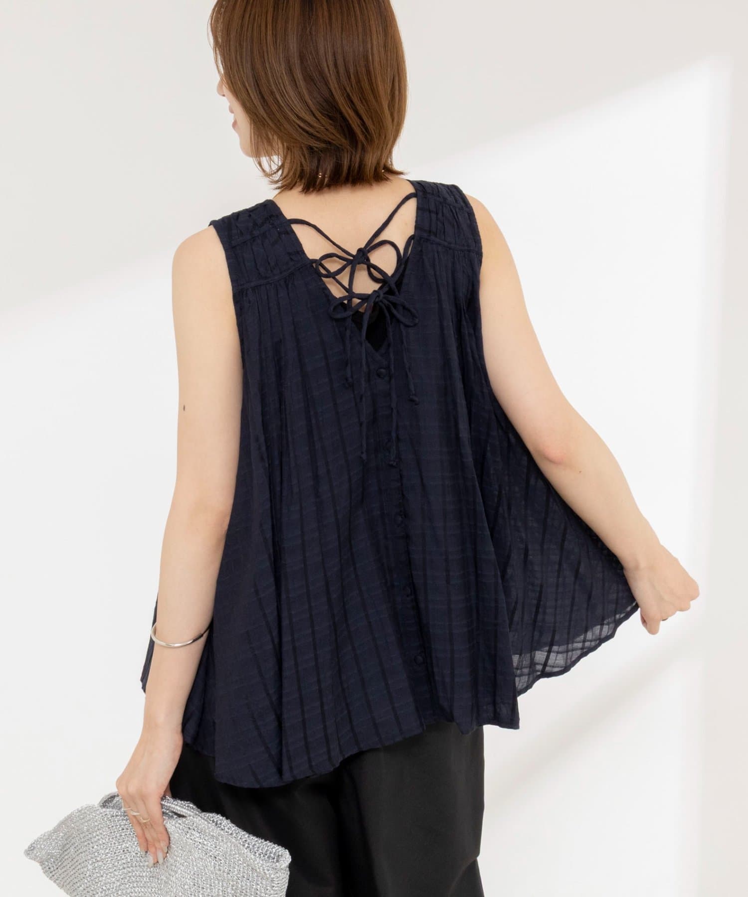 NOLLEY'S(ノーリーズ) sheer check 2way gathered blouse